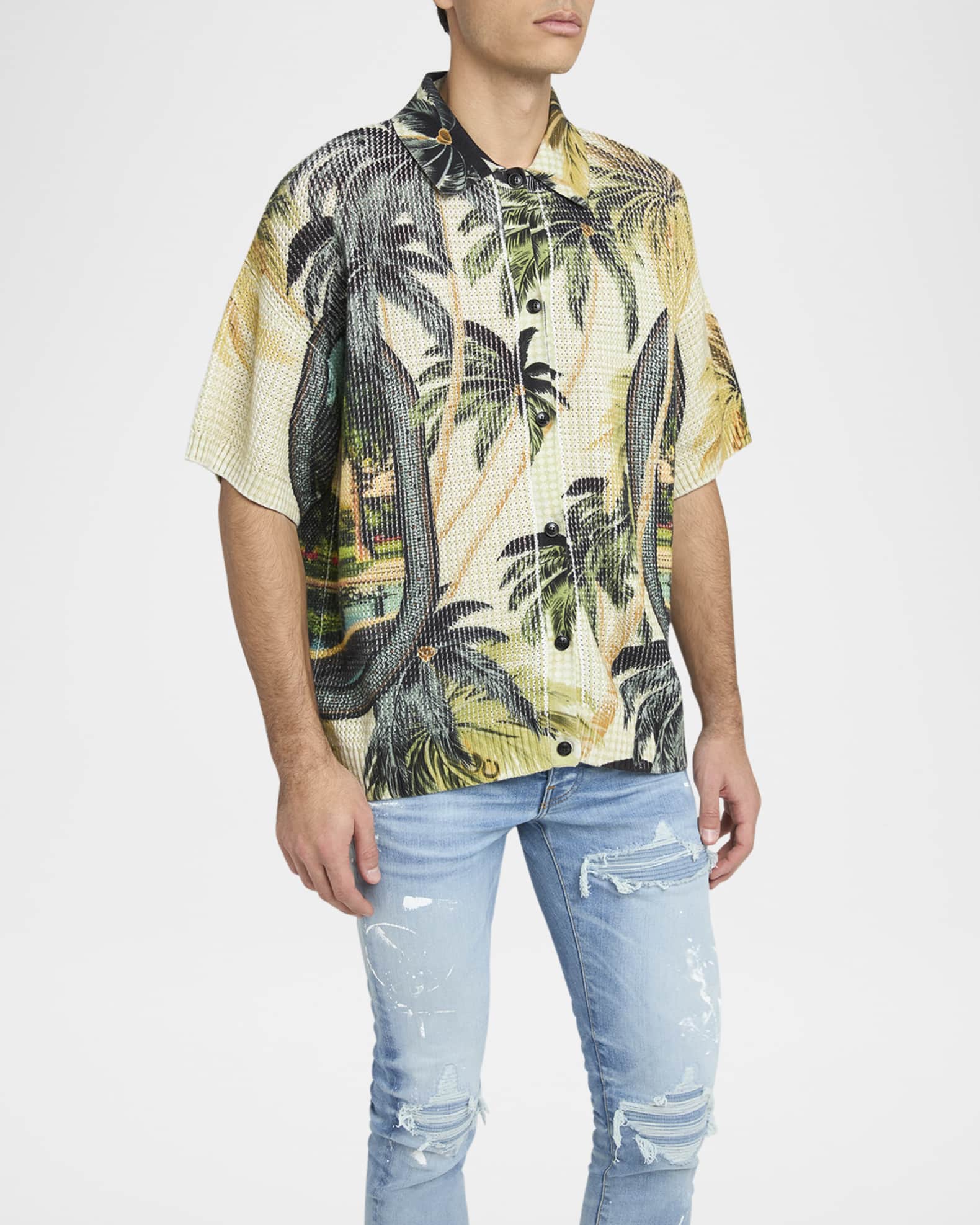 Amiri Men's Short-Sleeve Knit Paradise Shirt | Neiman Marcus