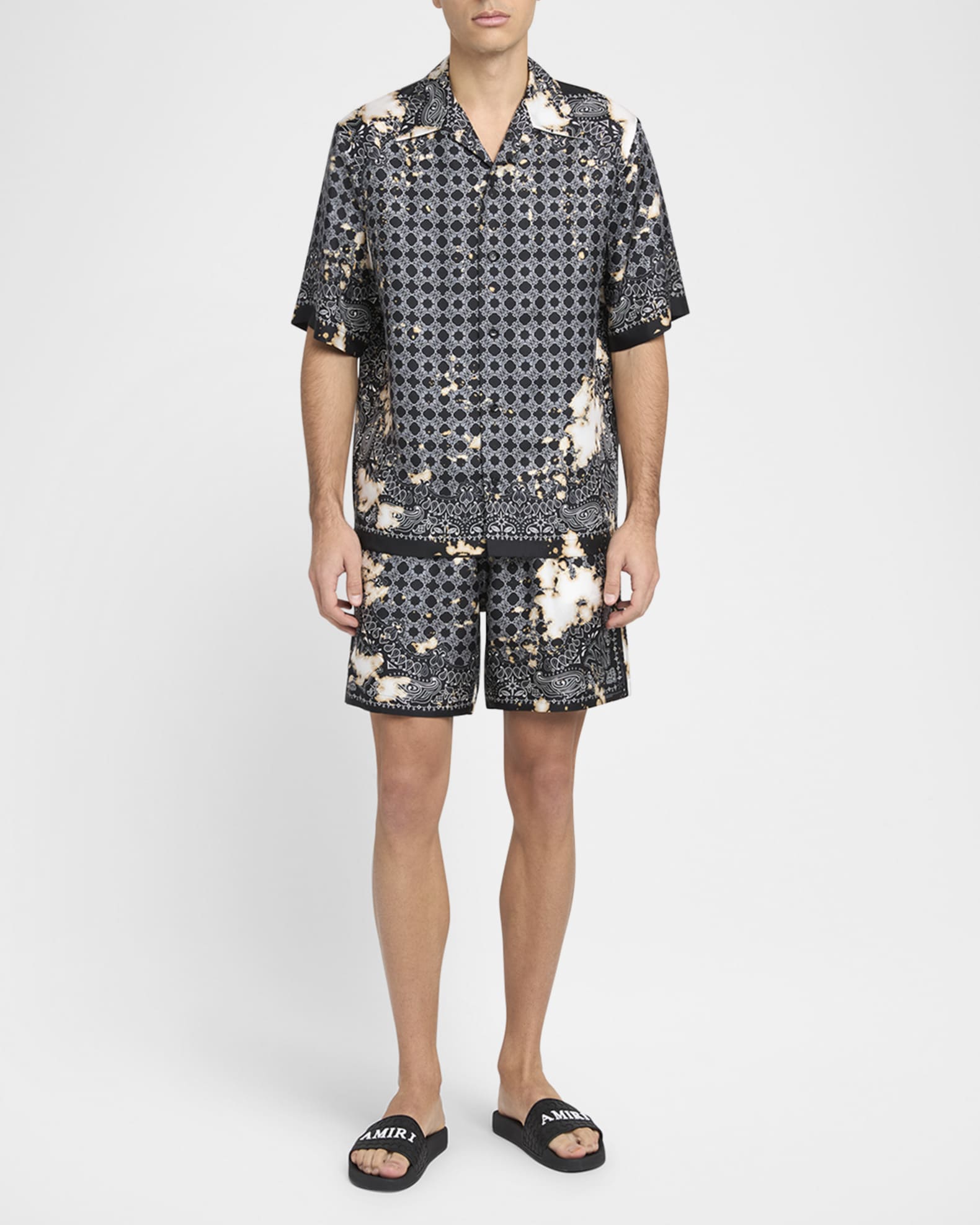 Men's Bleached Silk Bandana Bowling Shirt 1