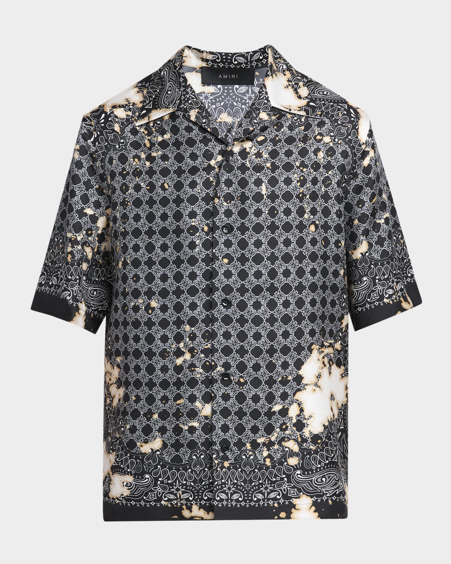 Men's Bleached Silk Bandana Bowling Shirt 0