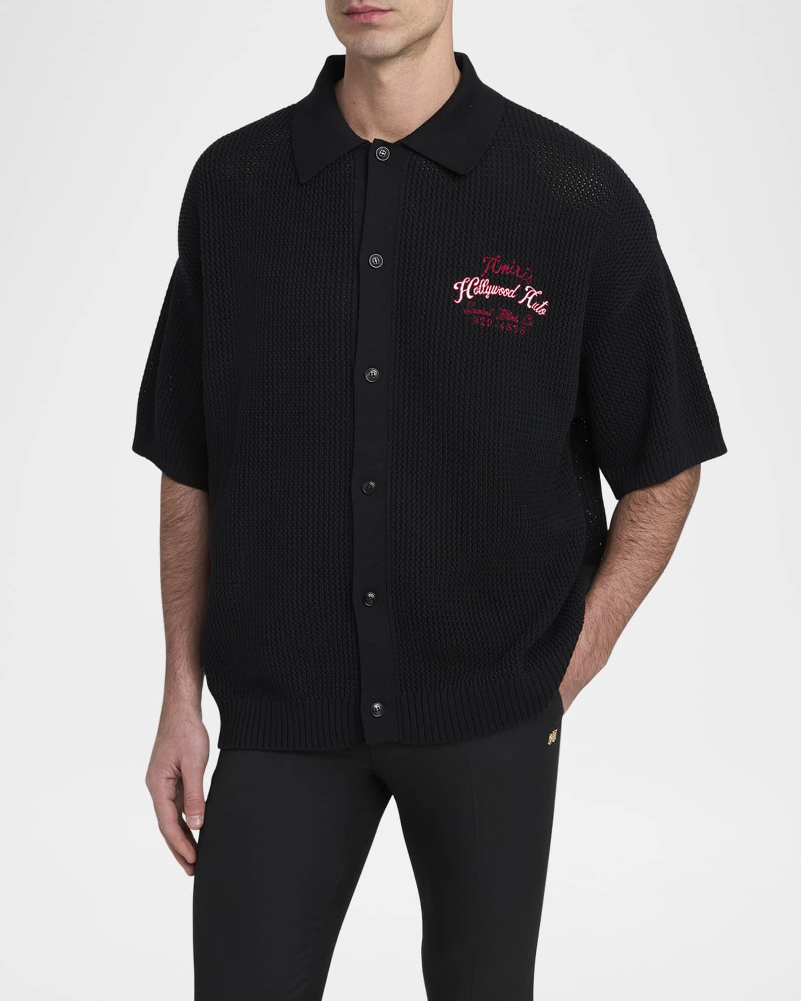【送料関税込】AMIRI Short Sleeve Mesh Polo Amiri Men's Lurex Mesh Polo Shirt | Neiman Marcus