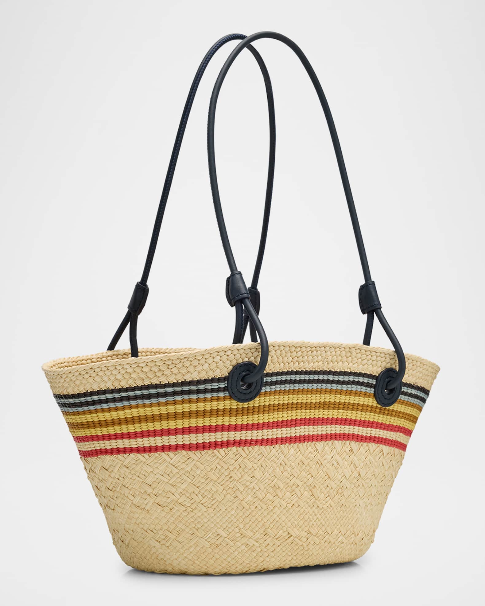 トートバッグ Loewe Paula'S Ibiza Borsa Basket Piccola In Rafia Loewe x Paula's Ibiza Small Anagram Striped Basket Tote Bag