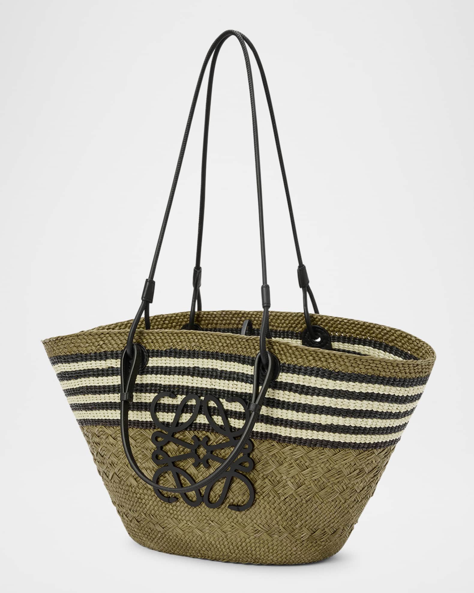 x Paula’s Ibiza Medium Anagram Striped Basket Tote Bag in Straw 1