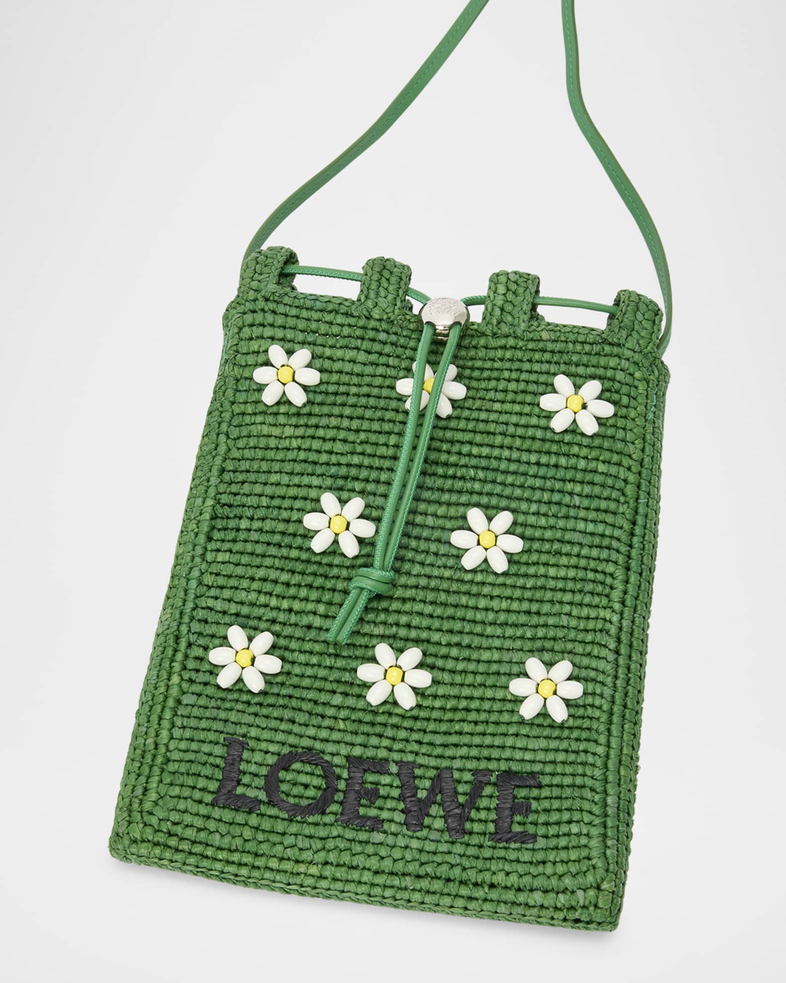 25SS new/LOEWE Paula's Ibizaフラワーズポーチ Poach Green Paula's Ibiza Flowers pouch with strap in green - Loewe