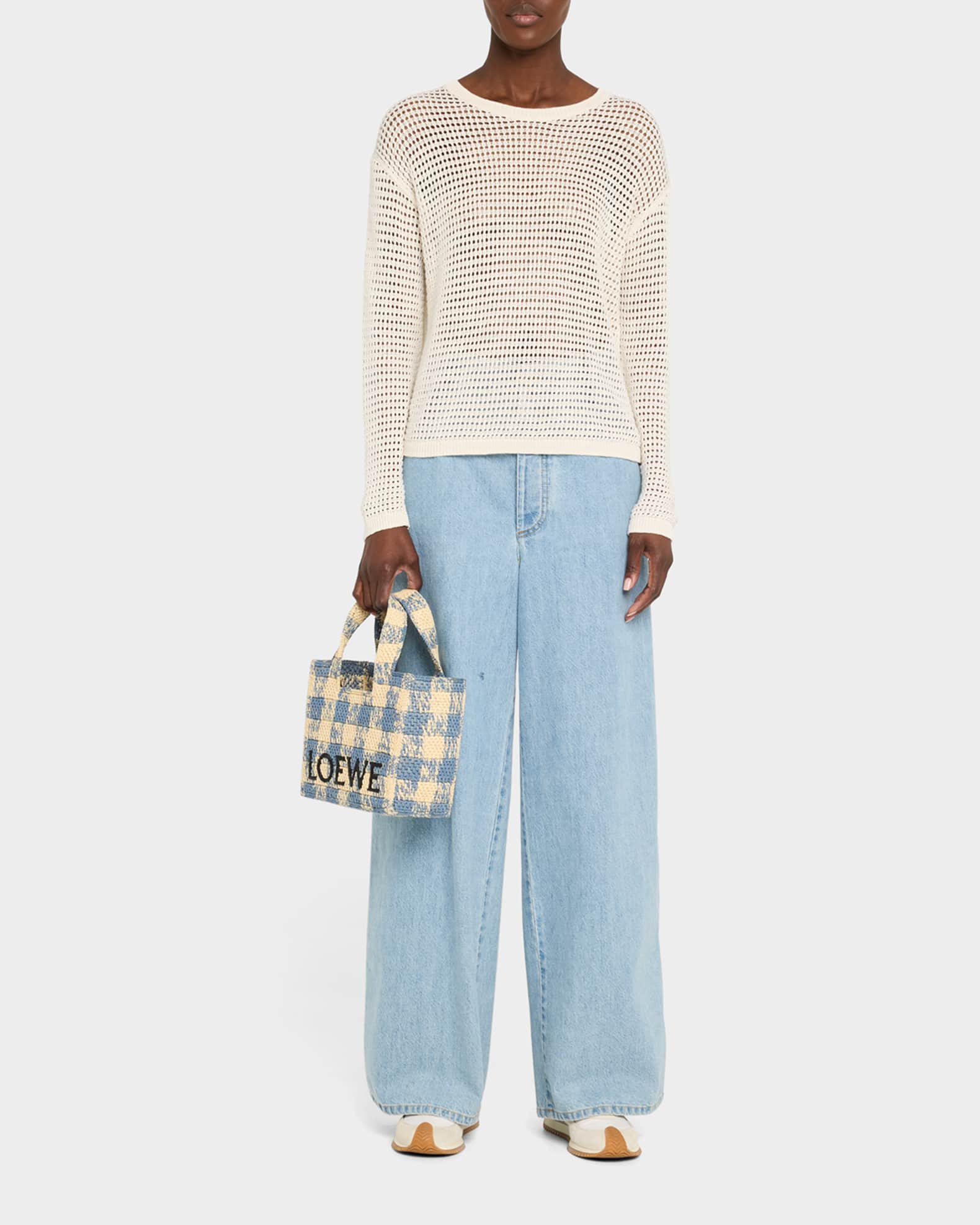 x Paula’s Ibiza Small Tote Bag in Gingham Raffia 1