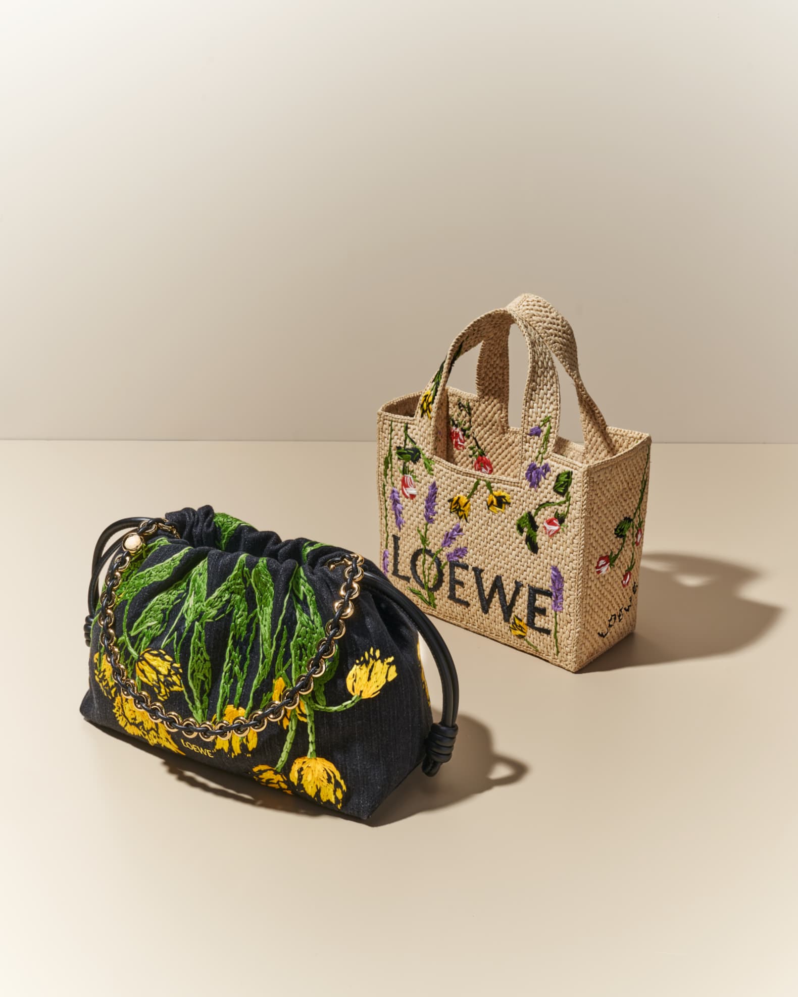 LOEWE Paula's Ibiza ラフィア 刺繍花 スモール トートバッグ Loewe x Paula's Ibiza Small Flower Tote Bag in Raffia