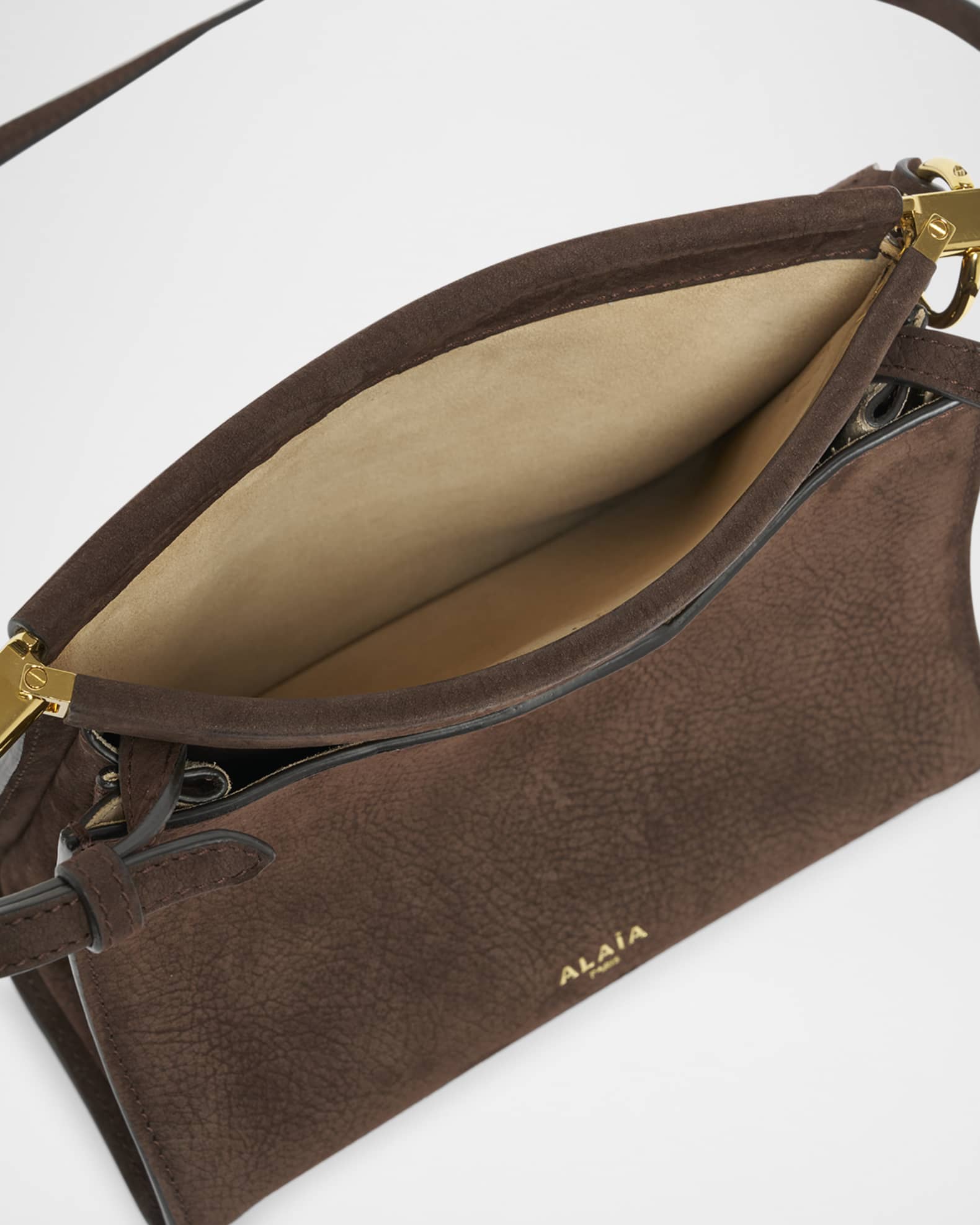 ALAIA Le Click Small Shoulder Bag in Nubuck Leather | Neiman Marcus