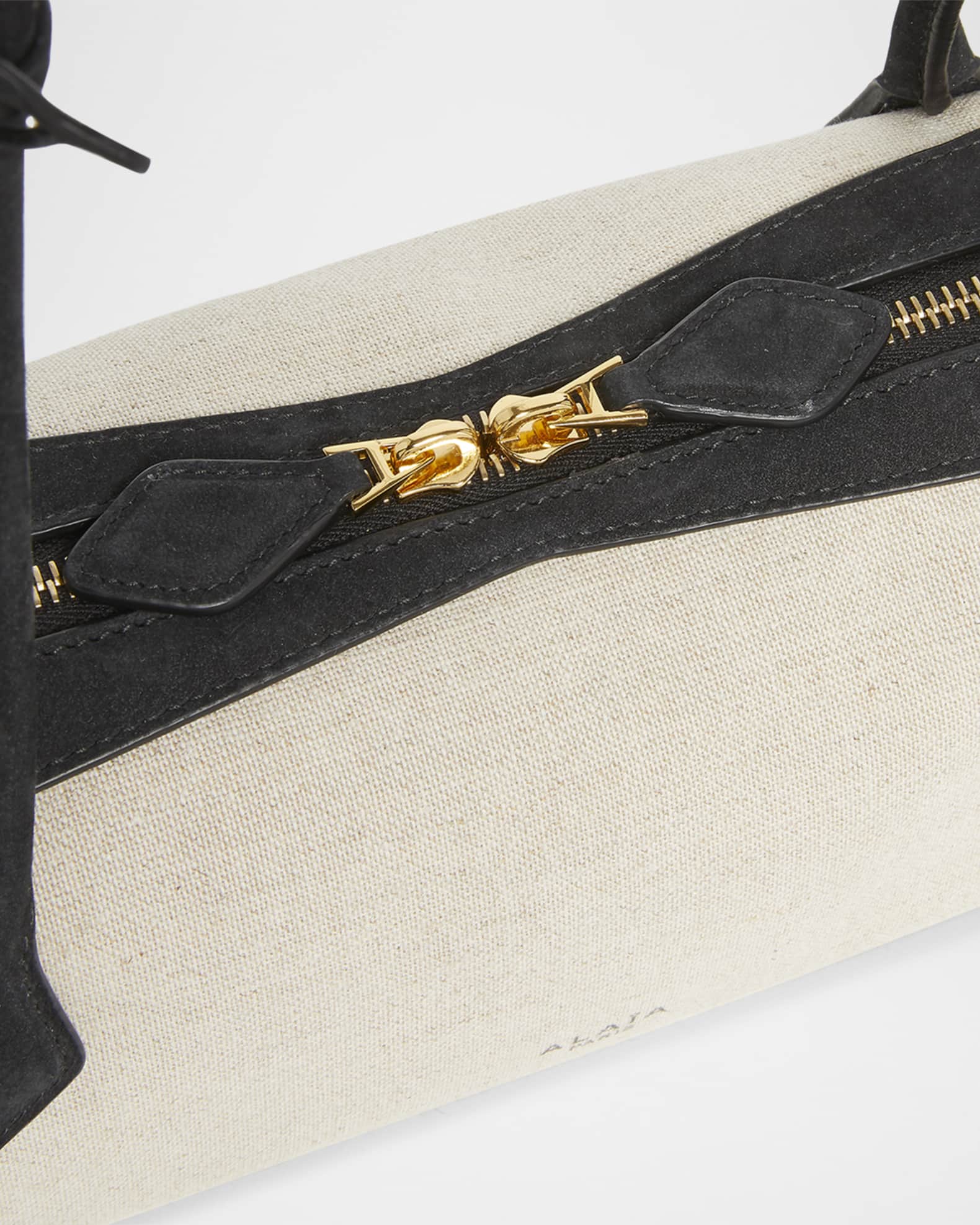 ALAIA Le Teckel Medium Shoulder Bag in Canvas and Leather