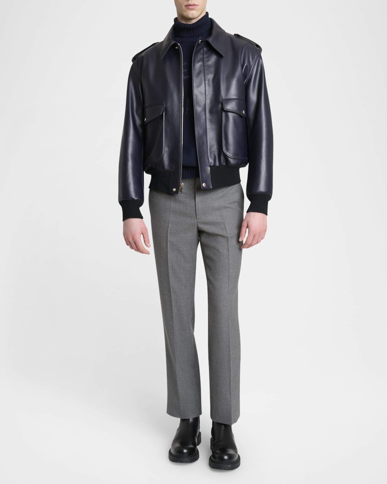 Givenchy Men's Leather Concealed-Zip Bomber Jacket | Neiman Marcus