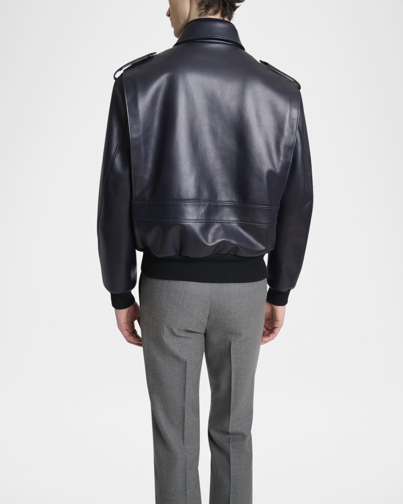 Givenchy Men's Leather Concealed-Zip Bomber Jacket | Neiman