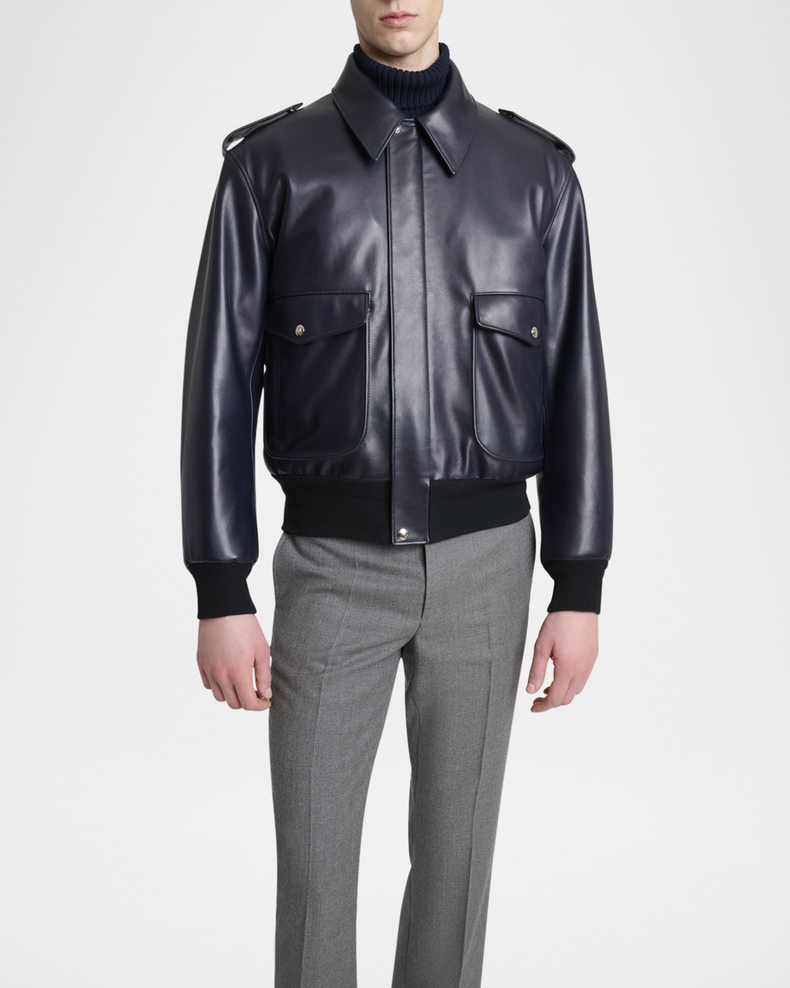 レザージャケット GIVENCHY LEATHER JACKETS NAVY Givenchy Men's Leather Concealed-Zip Bomber Jacket | Neiman