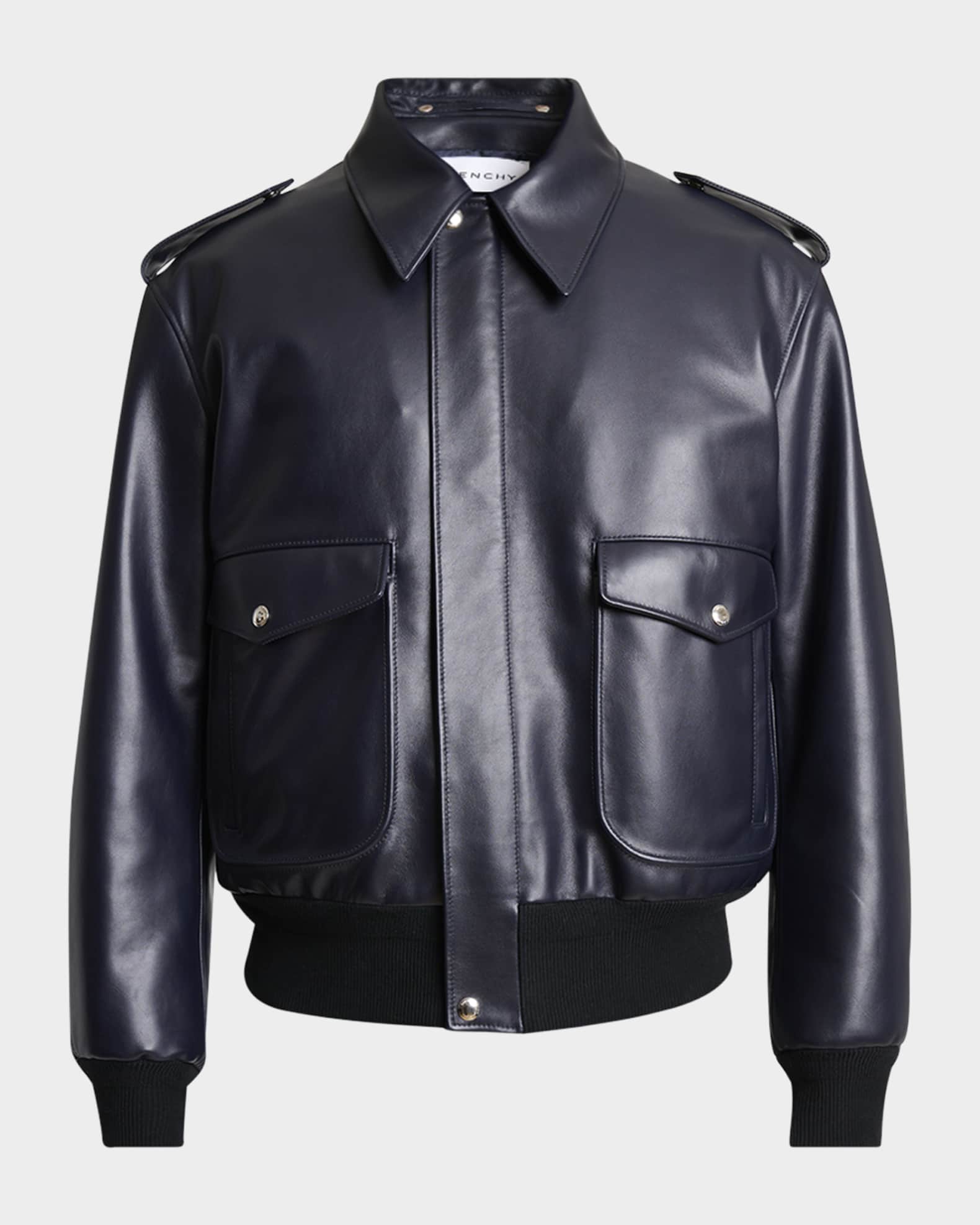Givenchy Men's Leather Concealed-Zip Bomber Jacket | Neiman