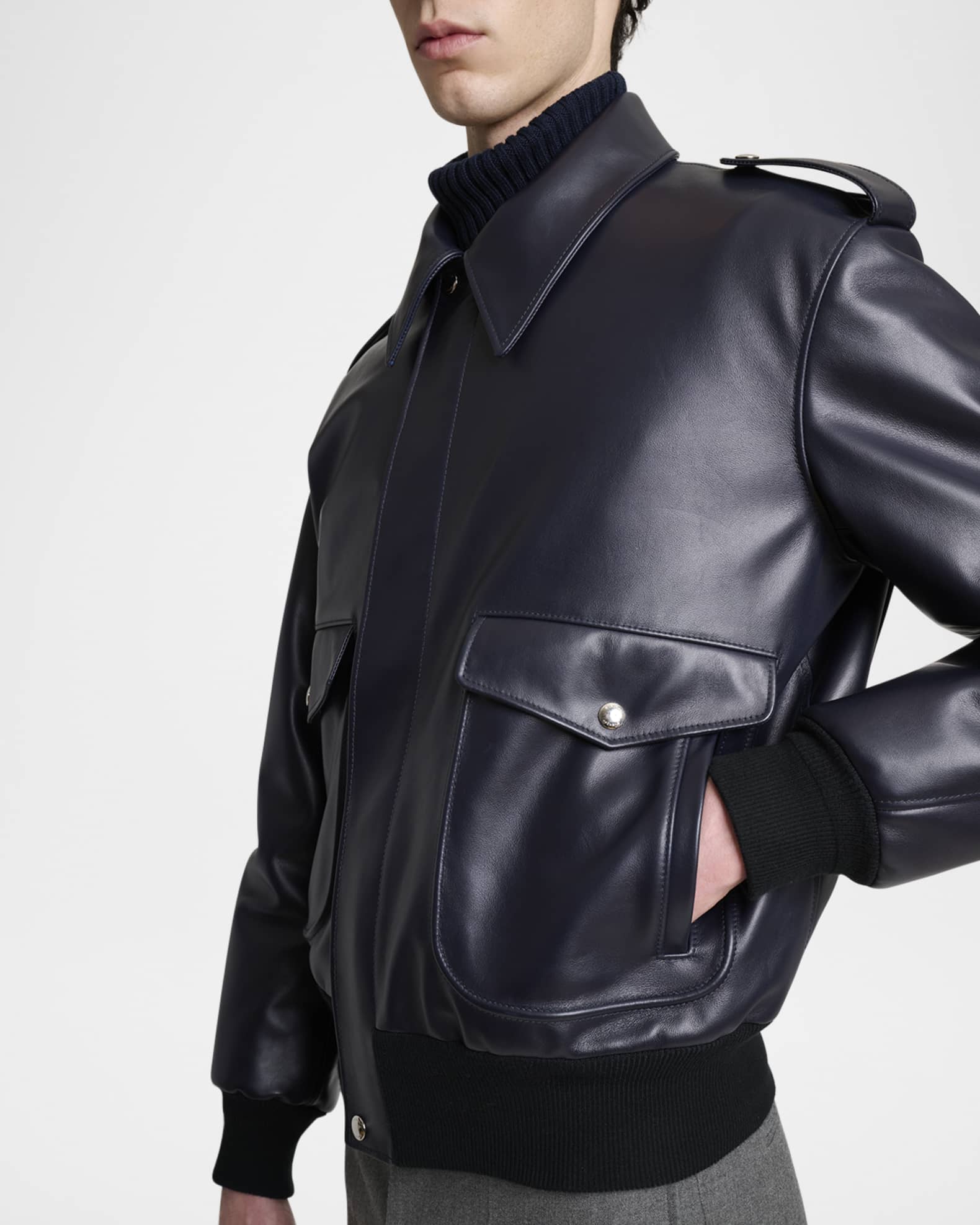 Givenchy Men's Leather Concealed-Zip Bomber Jacket | Neiman Marcus