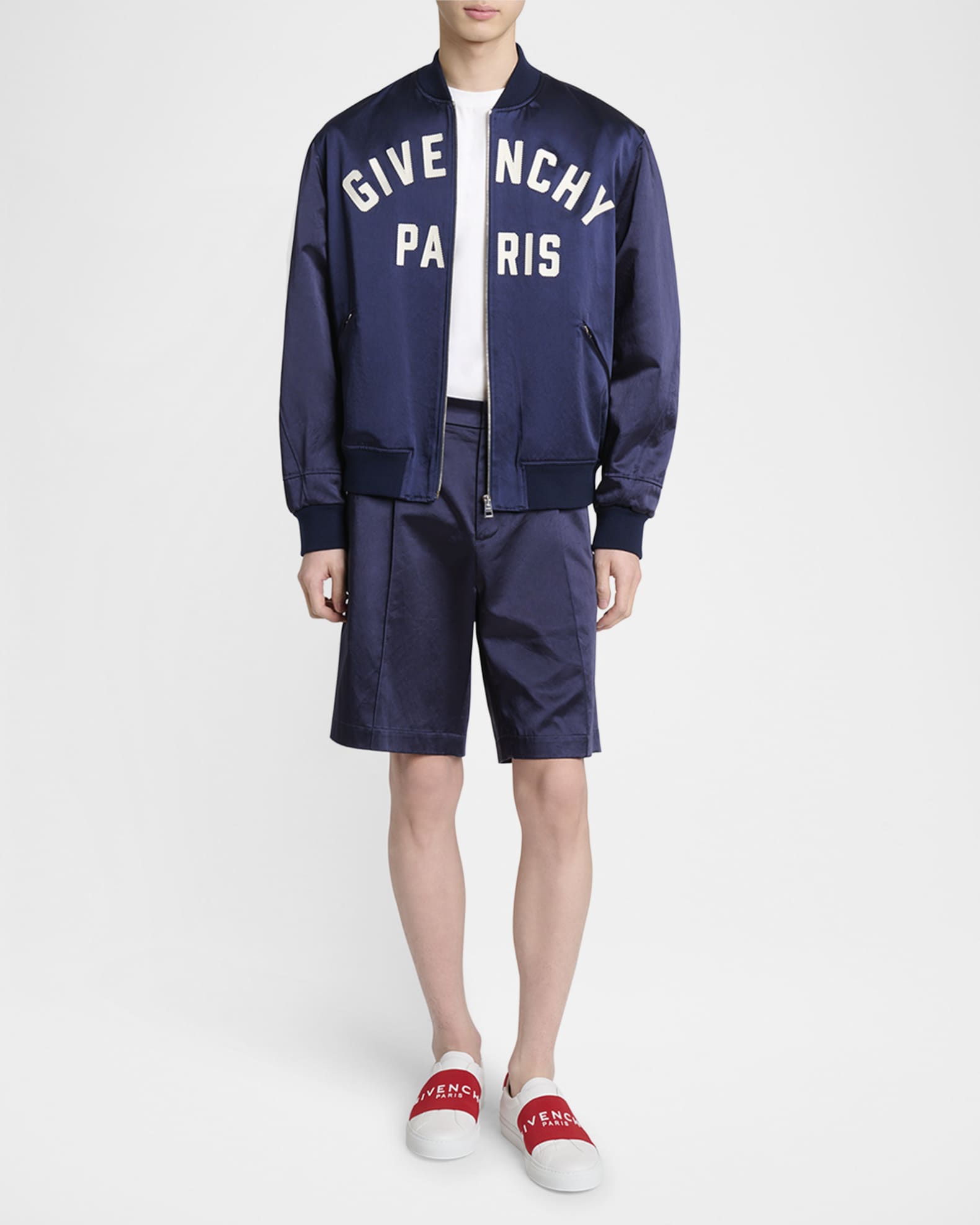Givenchy Men's Satin Logo Bomber Jacket | Neiman Marcus
