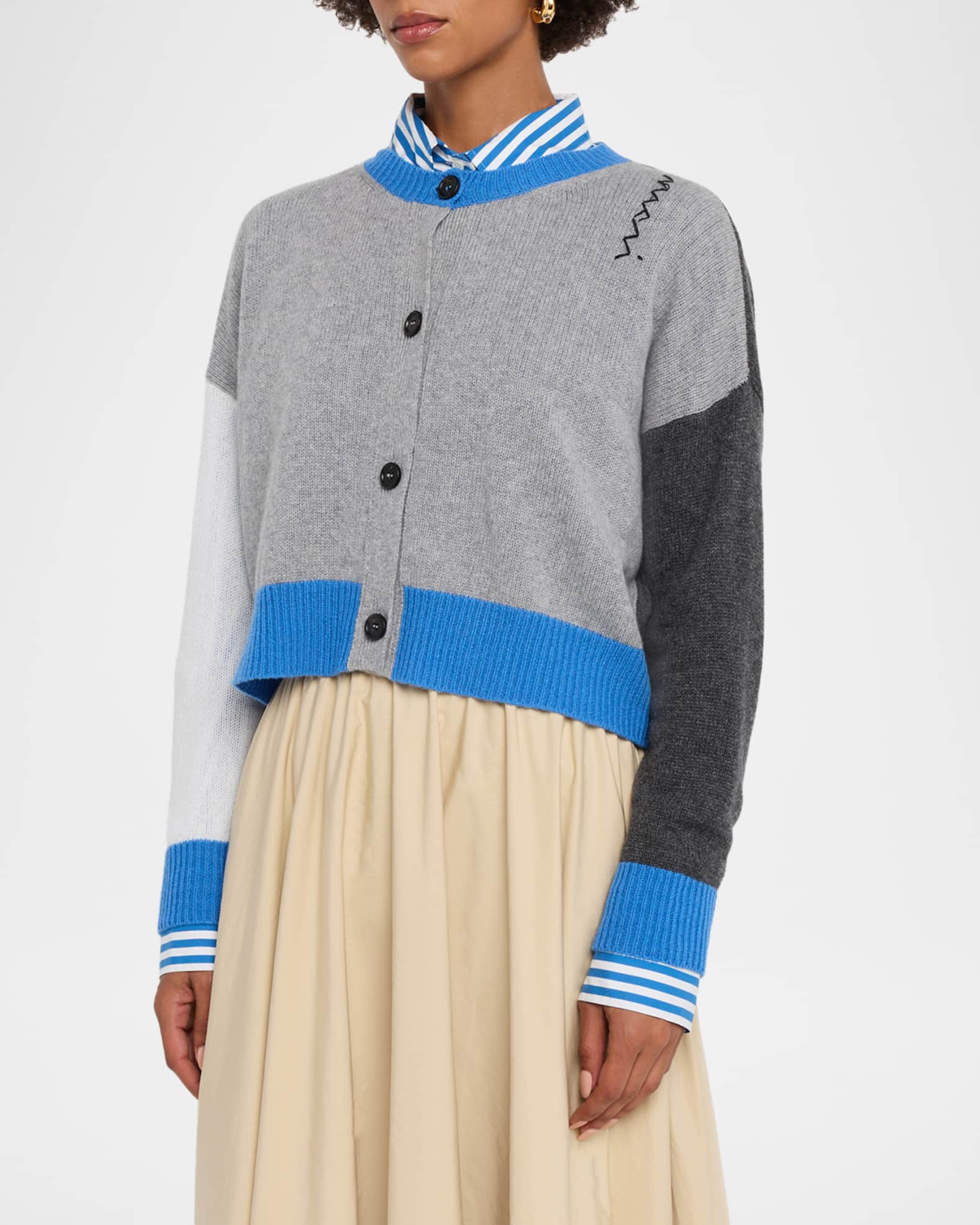 Marni Colorblock Cashmere Crewneck Cardigan | Neiman Marcus