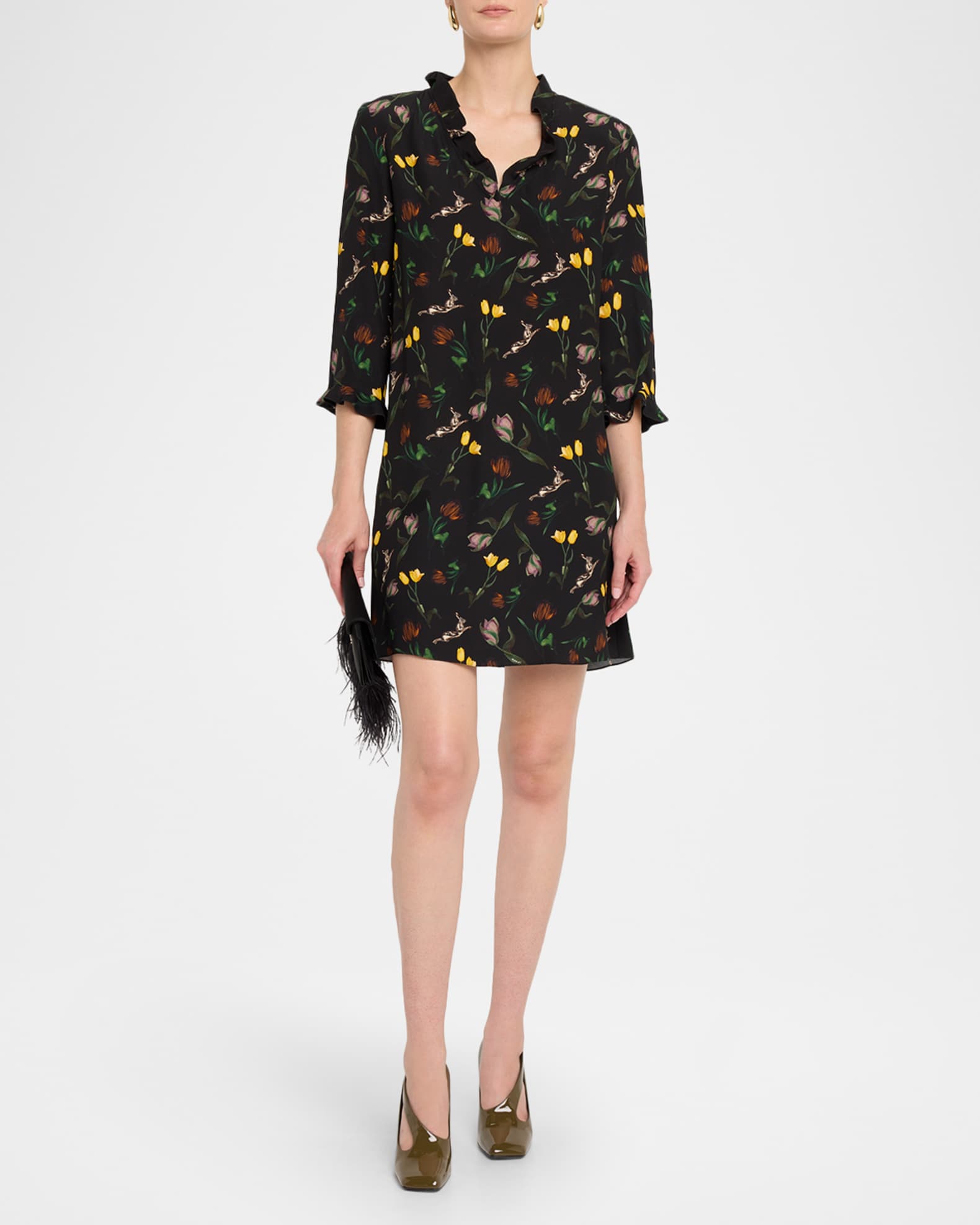 Floral Ruffle 3/4-Sleeve Mini Dress 1