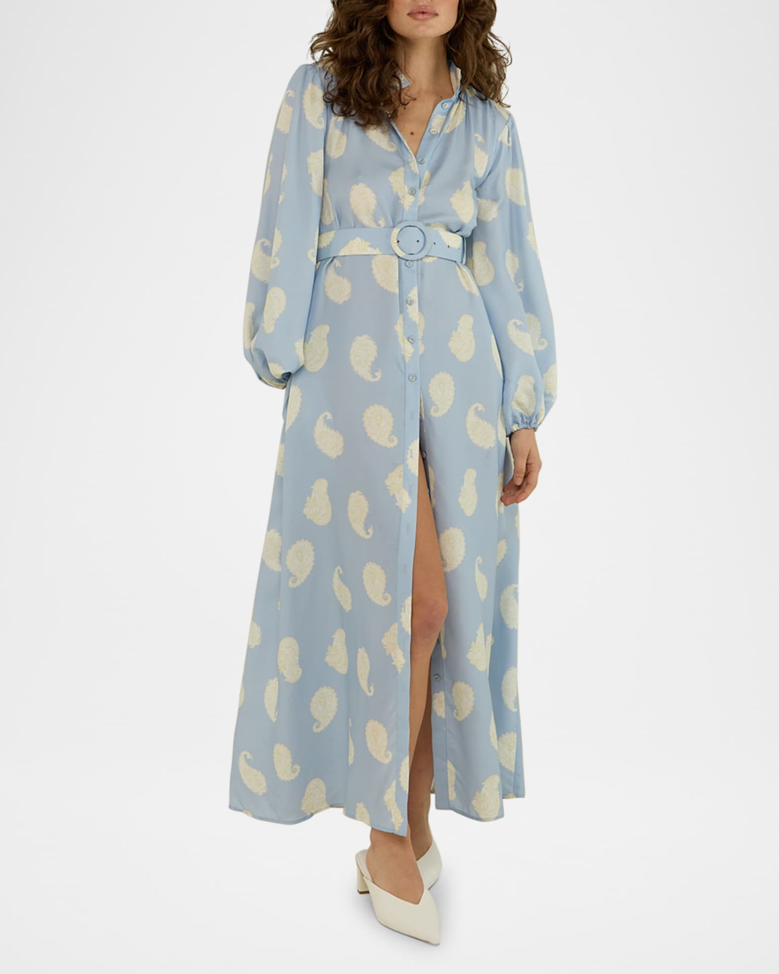 Tessie Belted Paisley-Print Maxi Shirtdress 1
