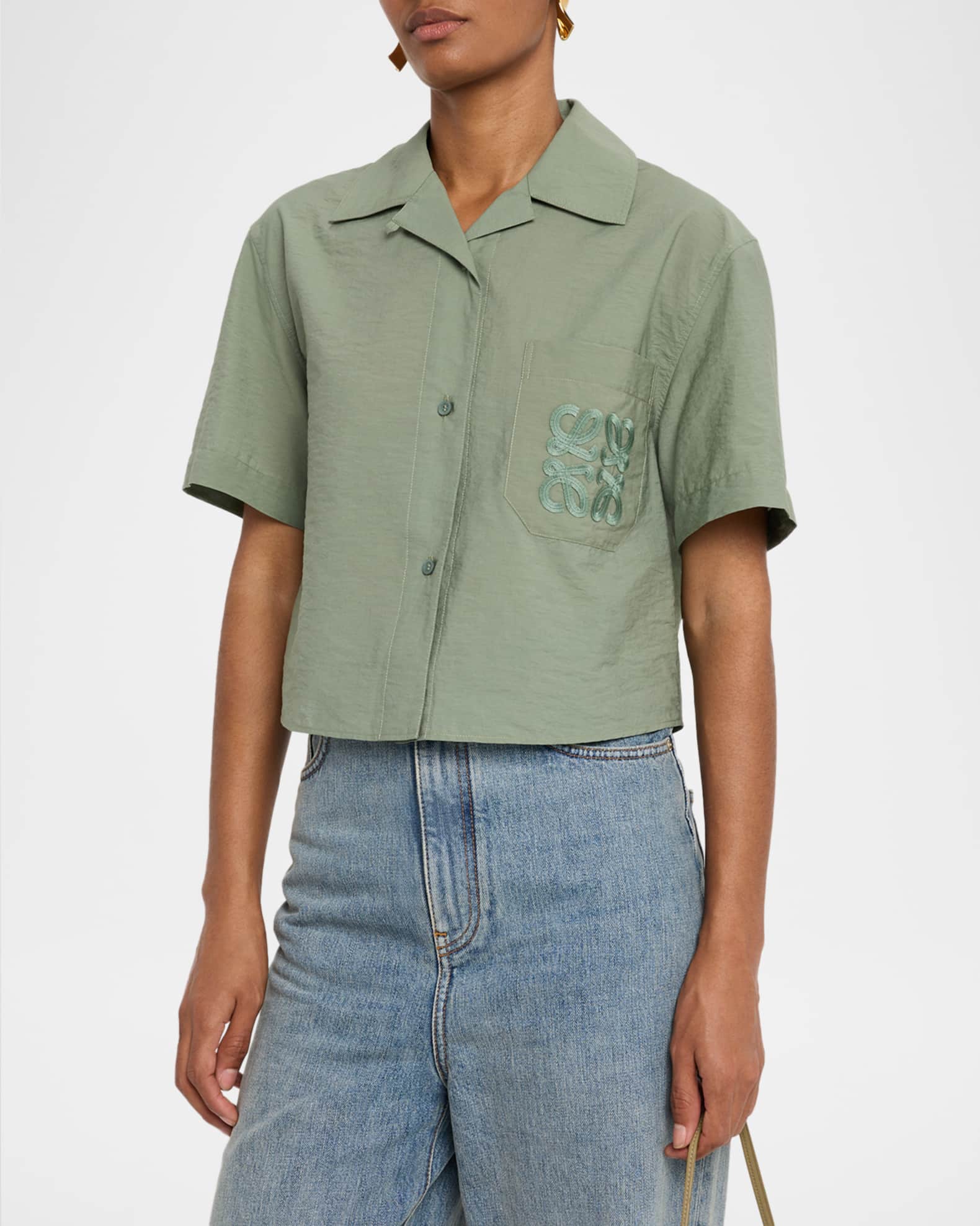 トップス LOEWE ANAGRAM POCKET SHIRTS Loewe Anagram Pocket Short-Sleeve Crop Shirt | Neiman Marcus