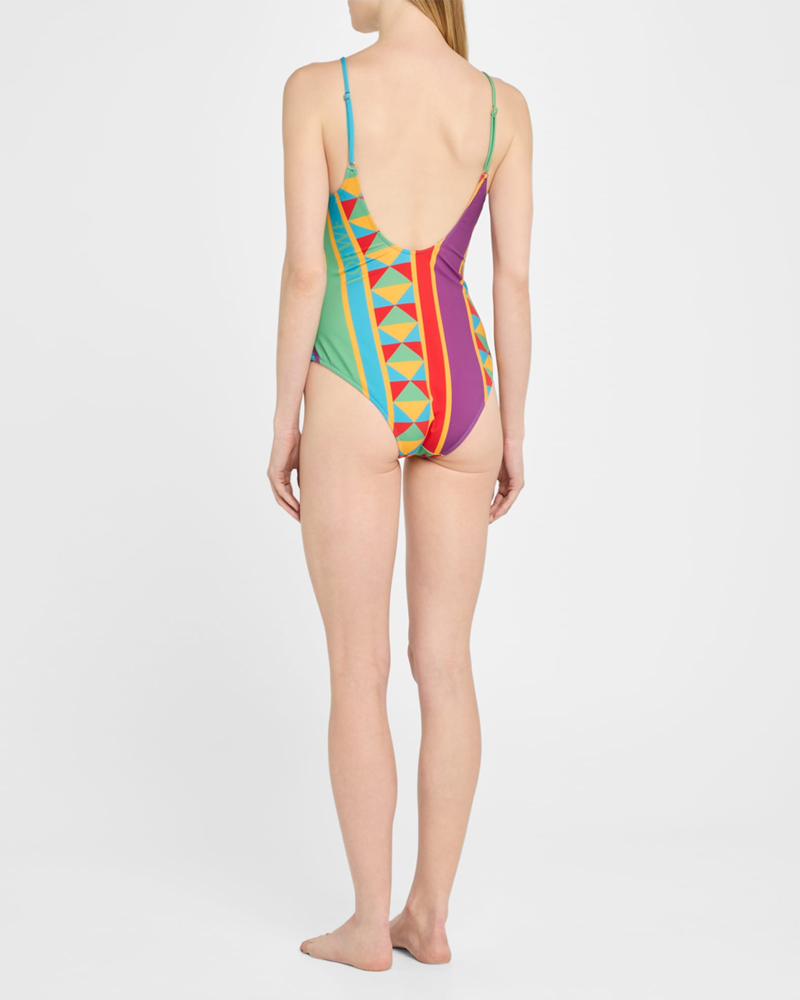 Loewe Anagram Geo Print Low-Back One-Piece Swimsuit | Neiman