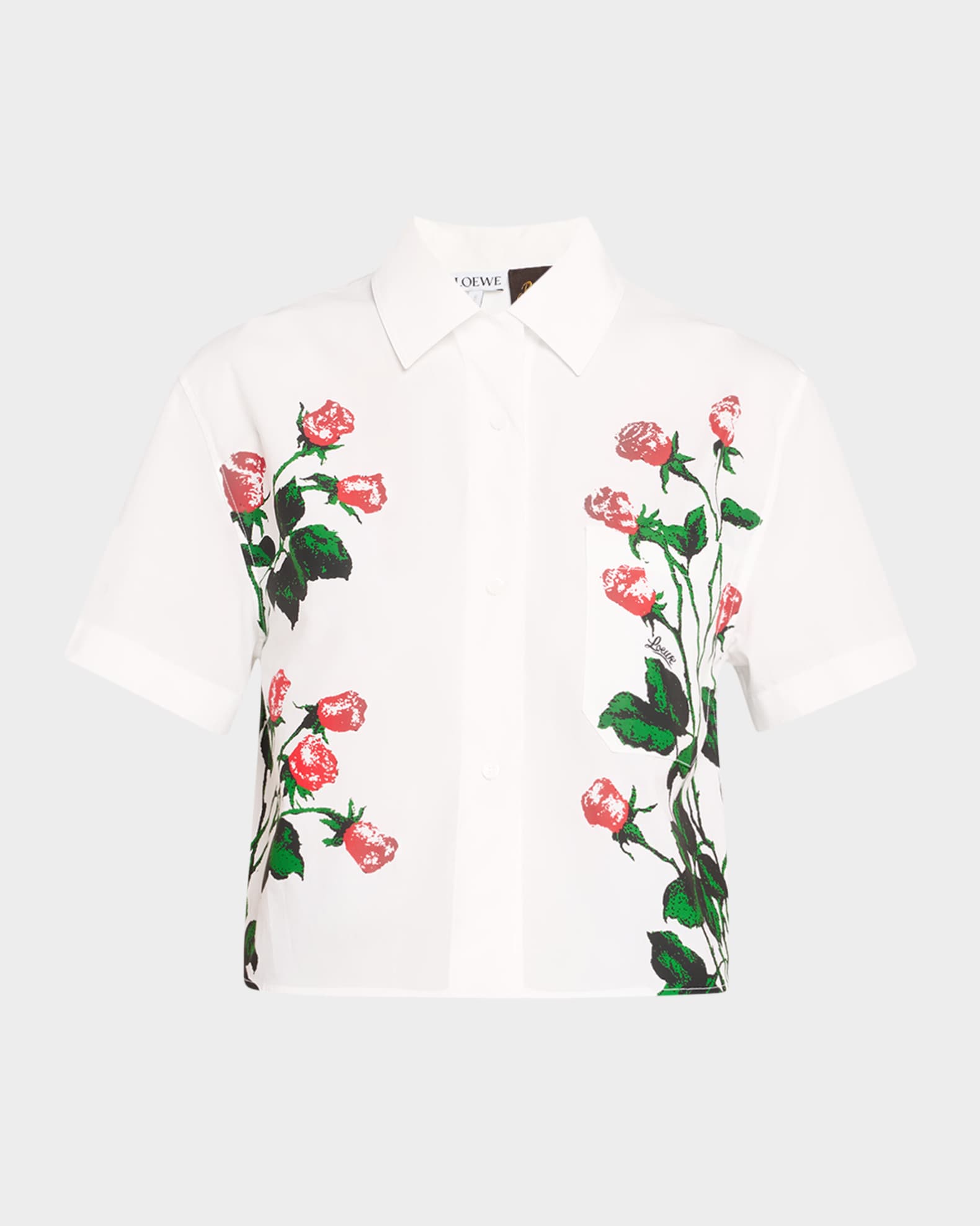 Flower Print Poplin Cropped Shirt 0