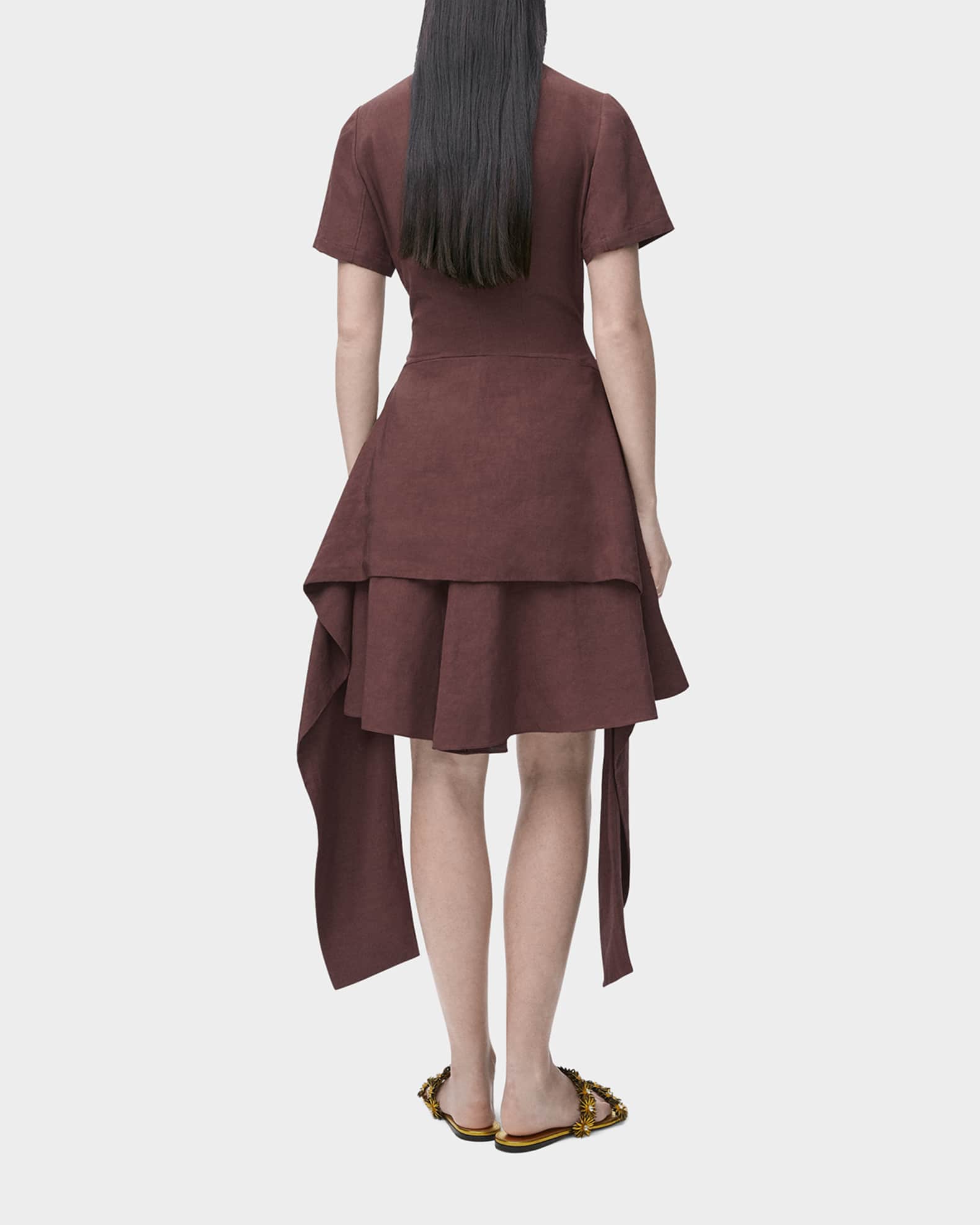 Anagram-Button Waist-Tie Linen Mini Dress 1