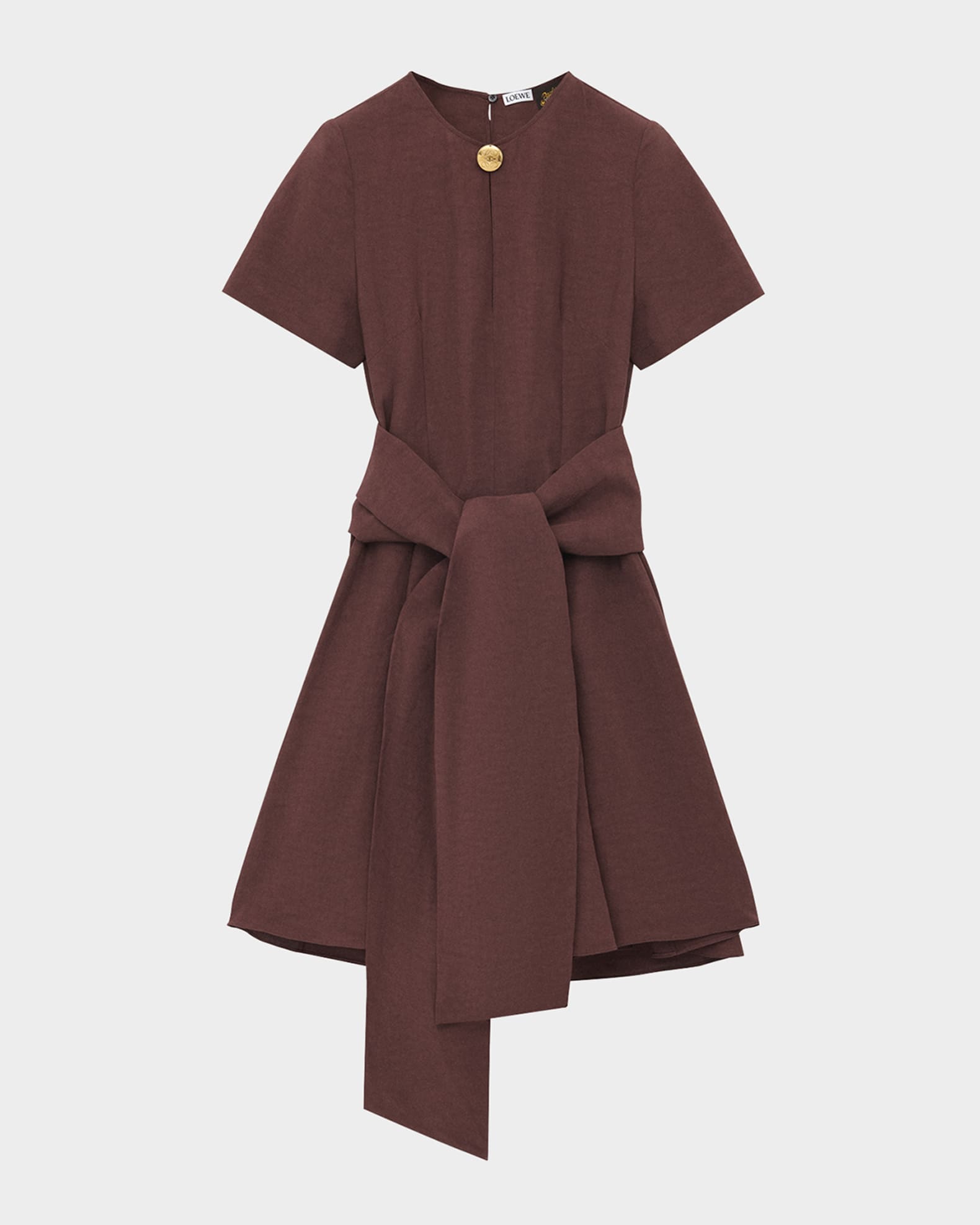 Anagram-Button Waist-Tie Linen Mini Dress 0