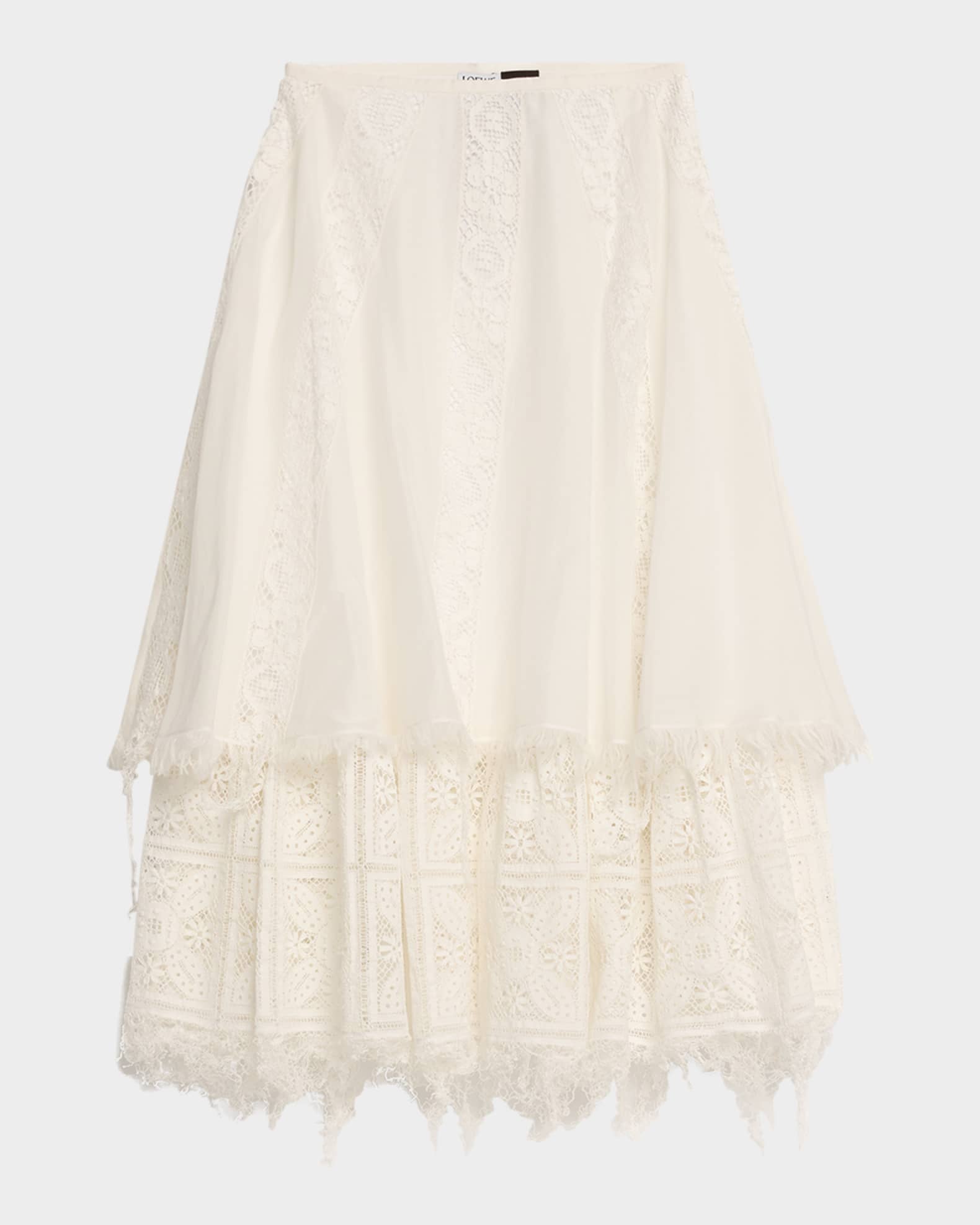 Lace-Inset Layered Midi Skirt 0