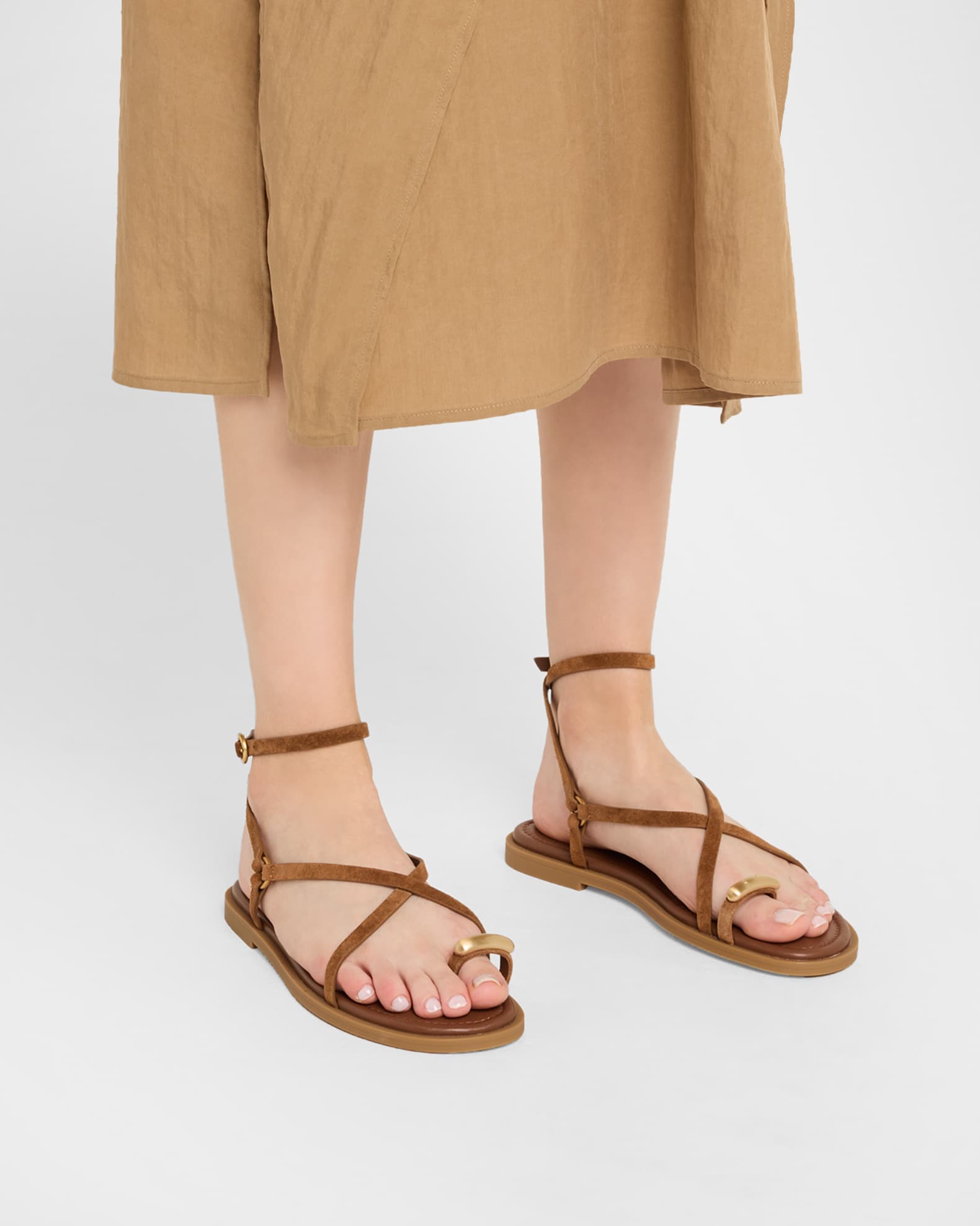Suede Geo Strappy Toe-Ring Sandals 1