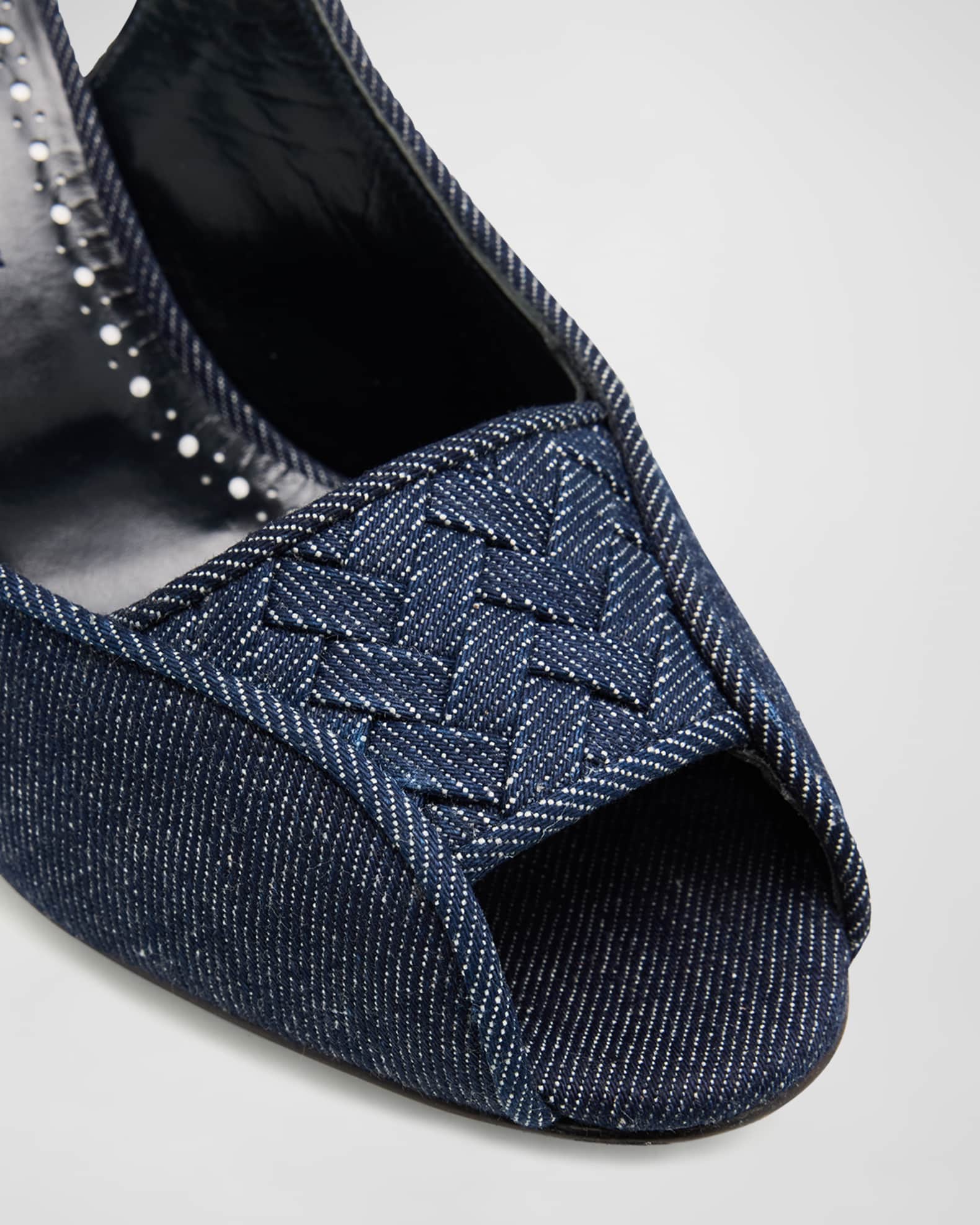 Manolo Blahnik Lonike Denim Slingback Sandals | Neiman Marcus