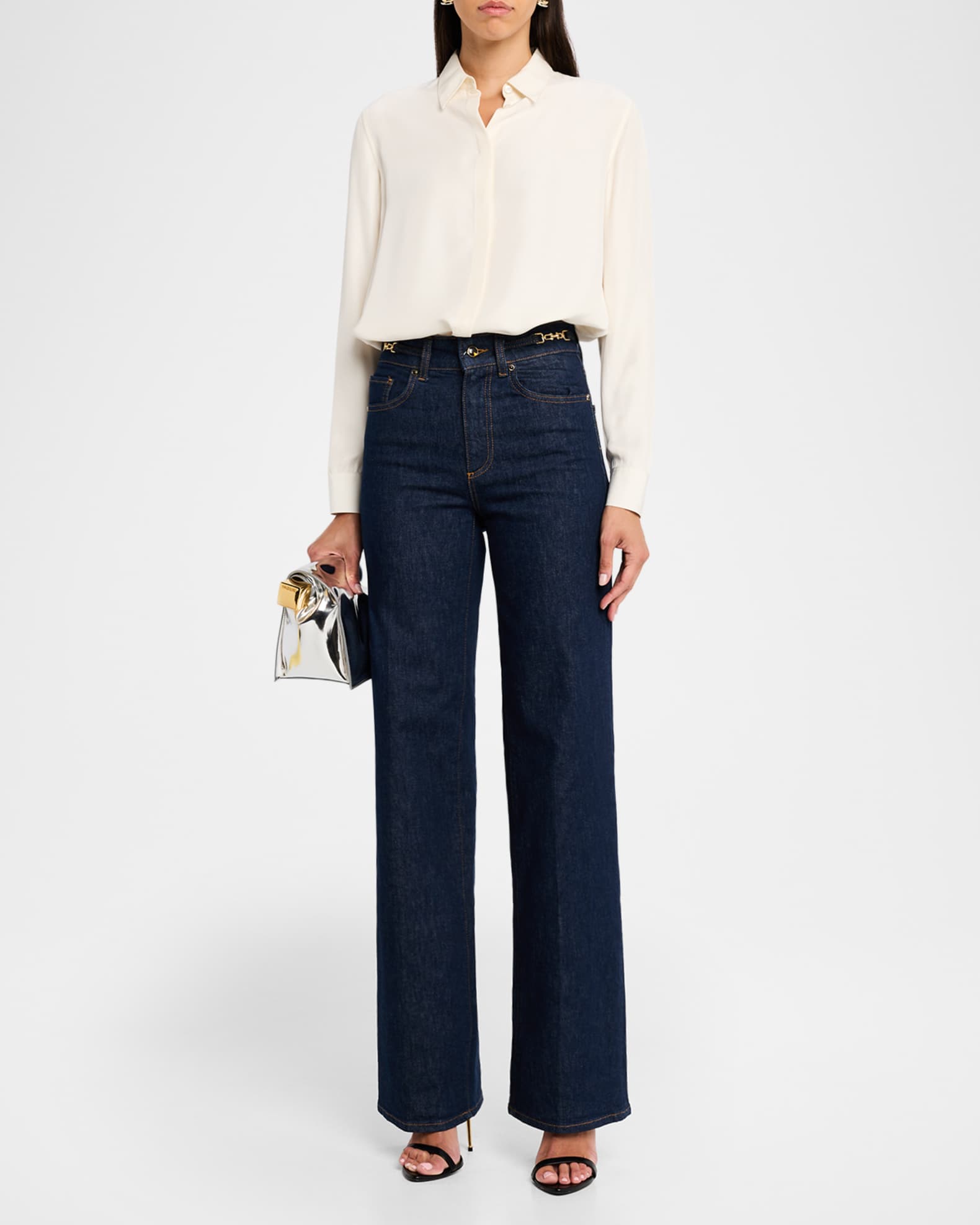Sasha Wide-Leg Jeans with Embellished Waistband 1
