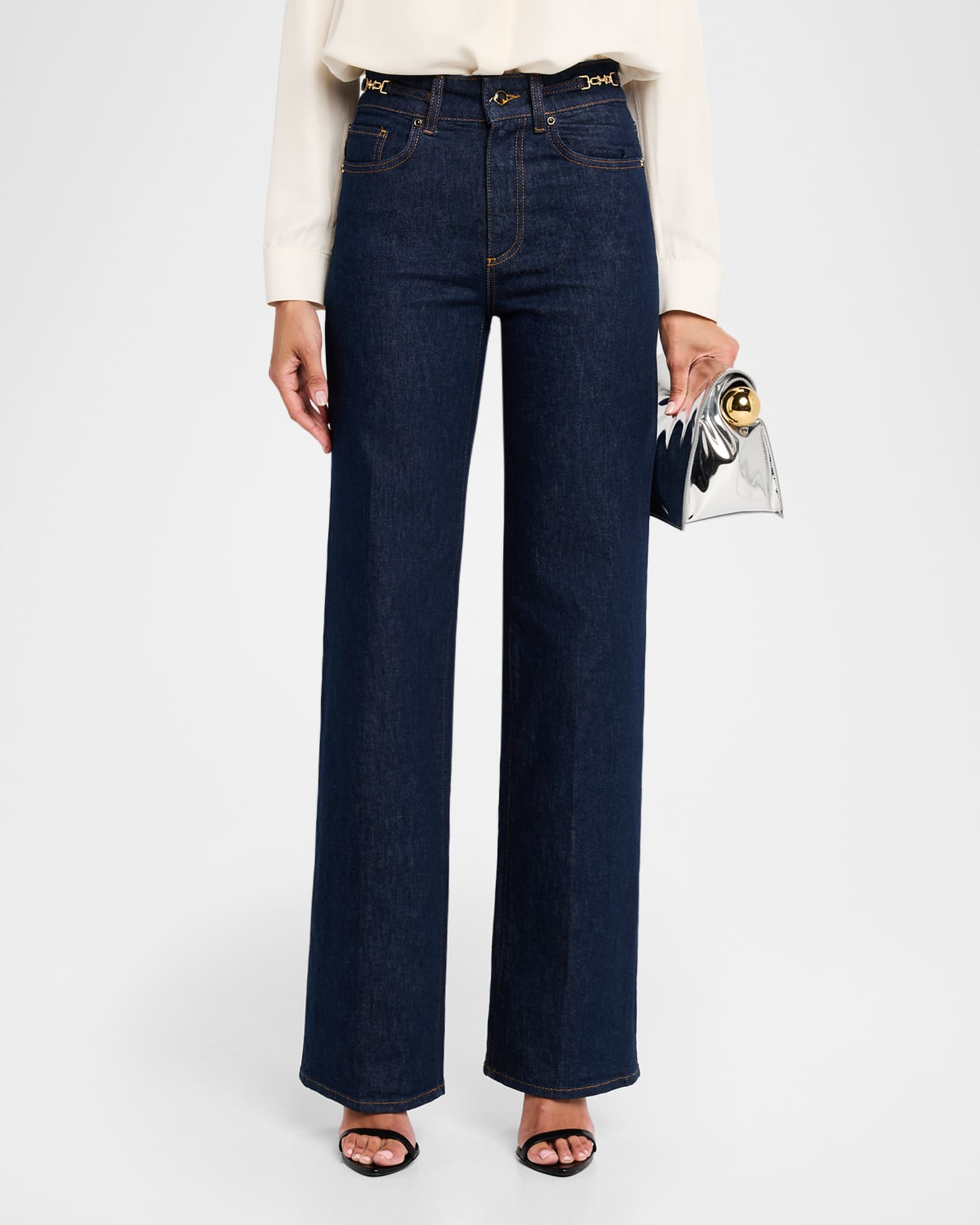 パンツ Embellished Denim Wide Pants Xu Zhi Rhinestone-embellished wide-leg jeans Xu Zhi