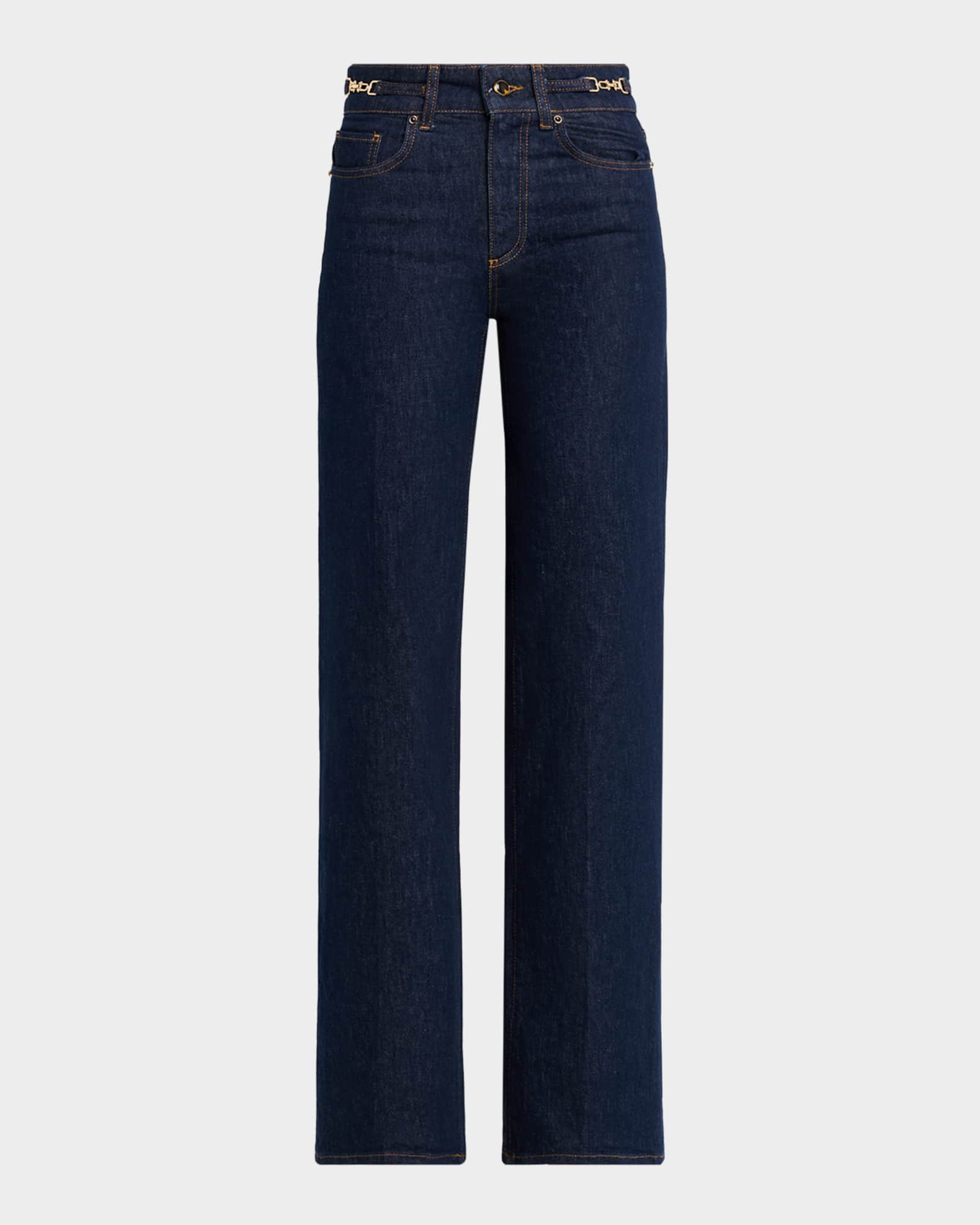 Sasha Wide-Leg Jeans with Embellished Waistband 0