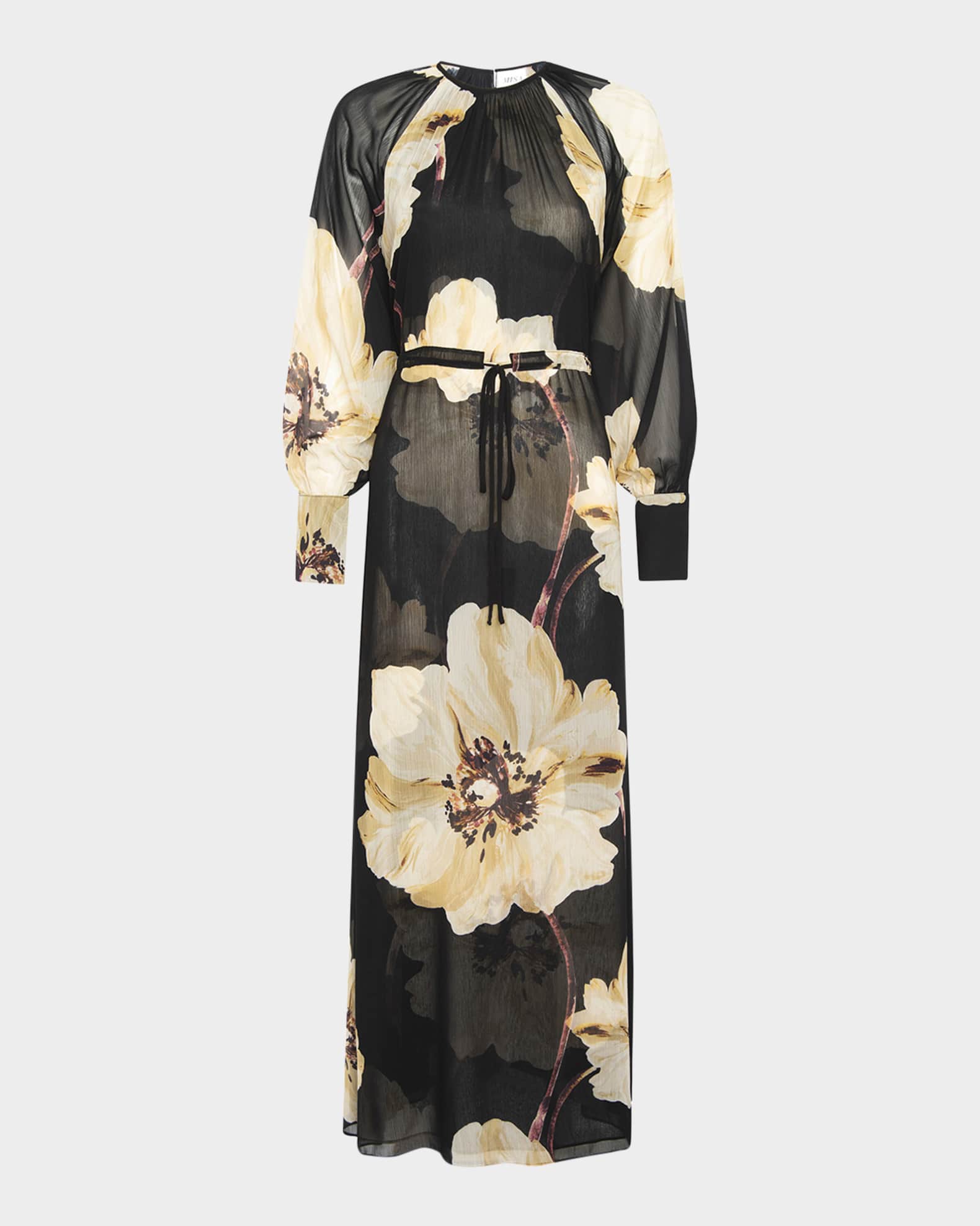 MISA Los Angeles Perdita Blouson-Sleeve Chiffon Midi Dress | Neiman Marcus