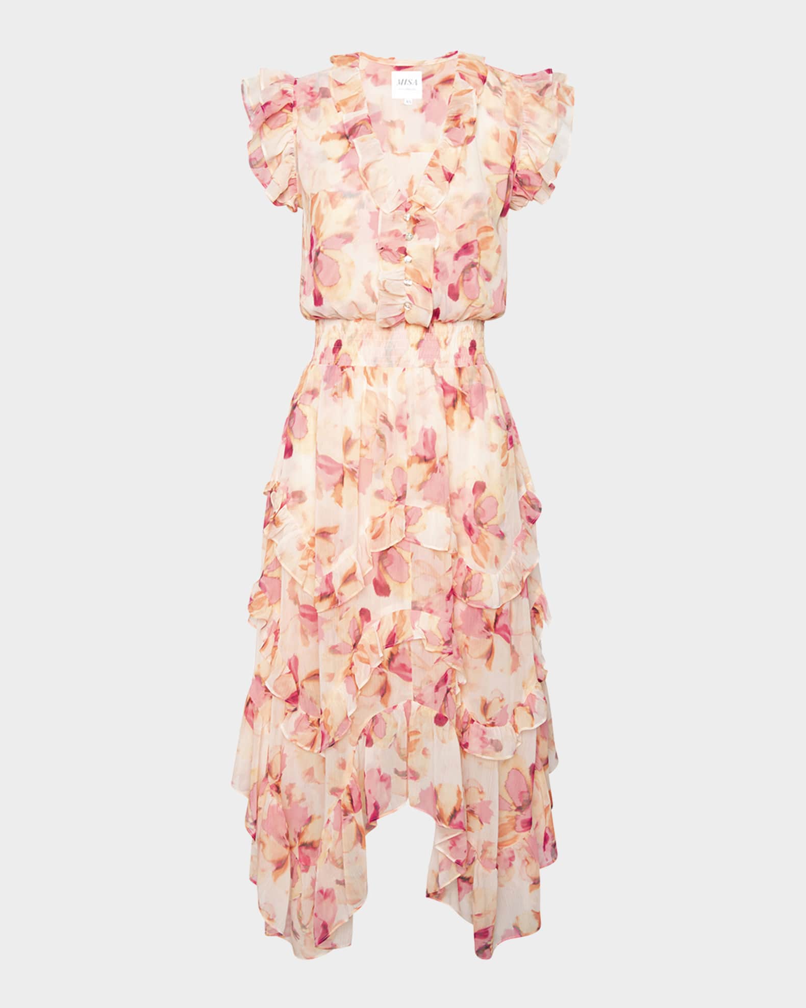 MISA Los Angeles Dakota Chiffon High-Low Midi Dress | Neiman Marcus