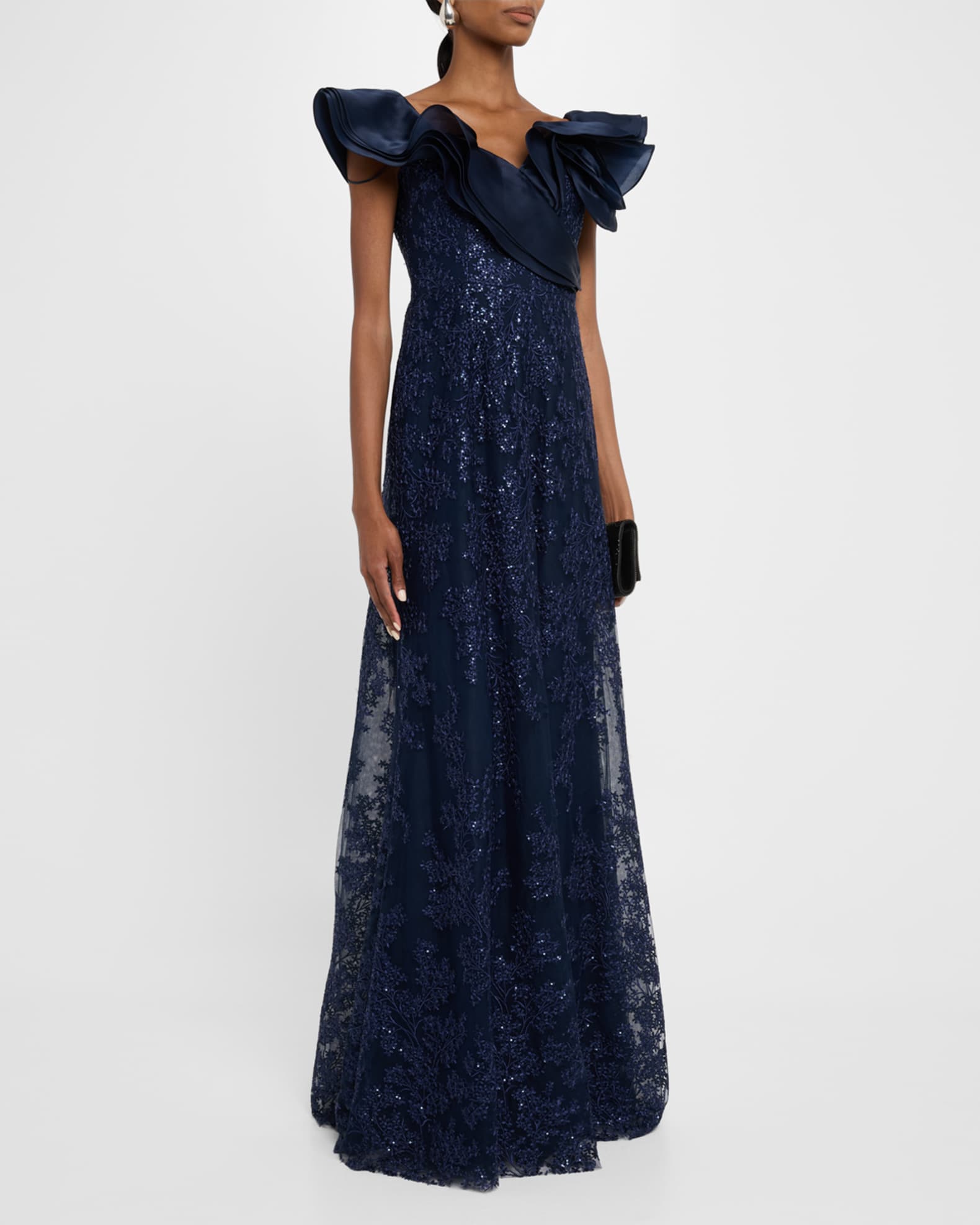 Sequin Embroidered Organza & Tulle Gown