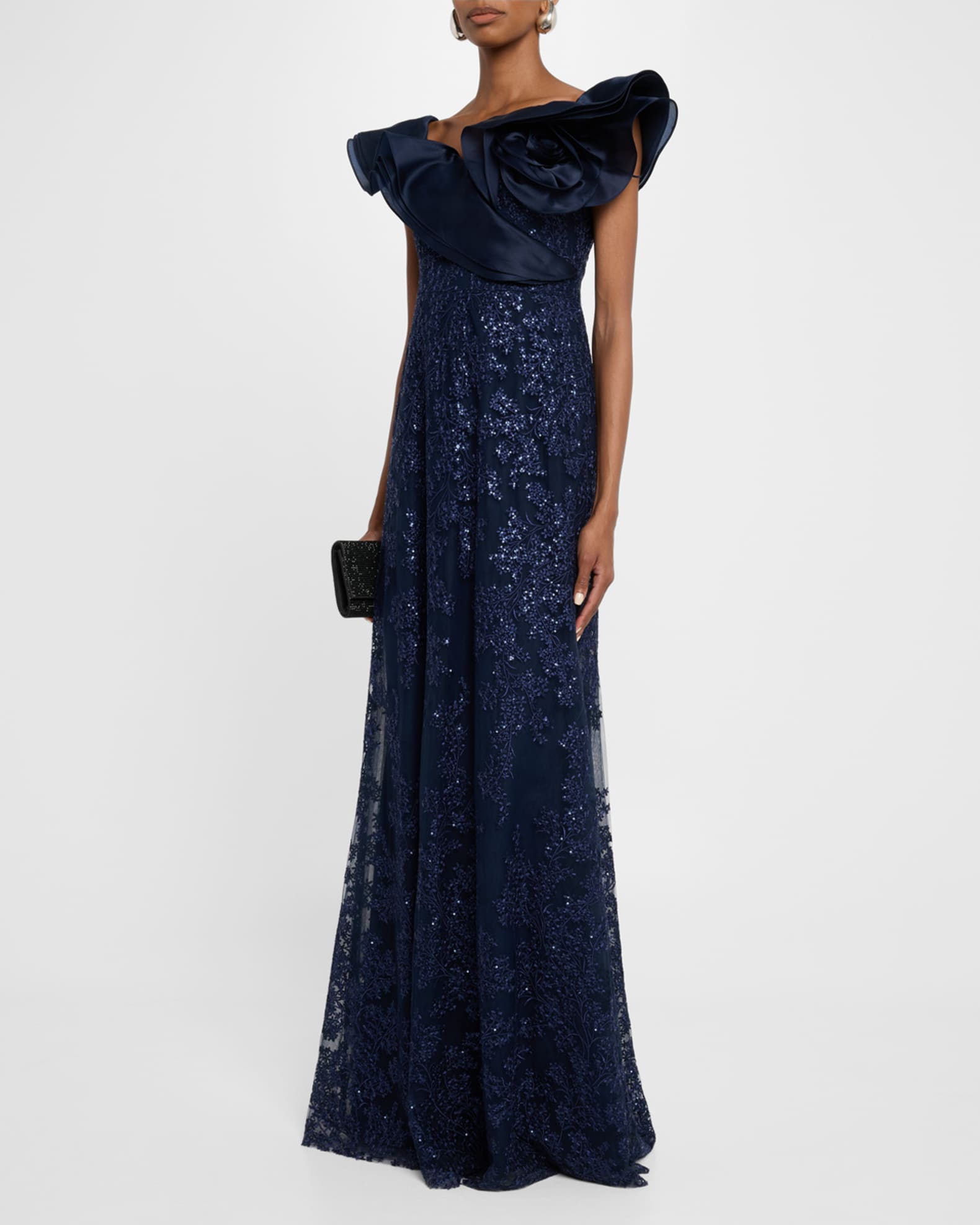 Sequin Embroidered Organza & Tulle Gown
