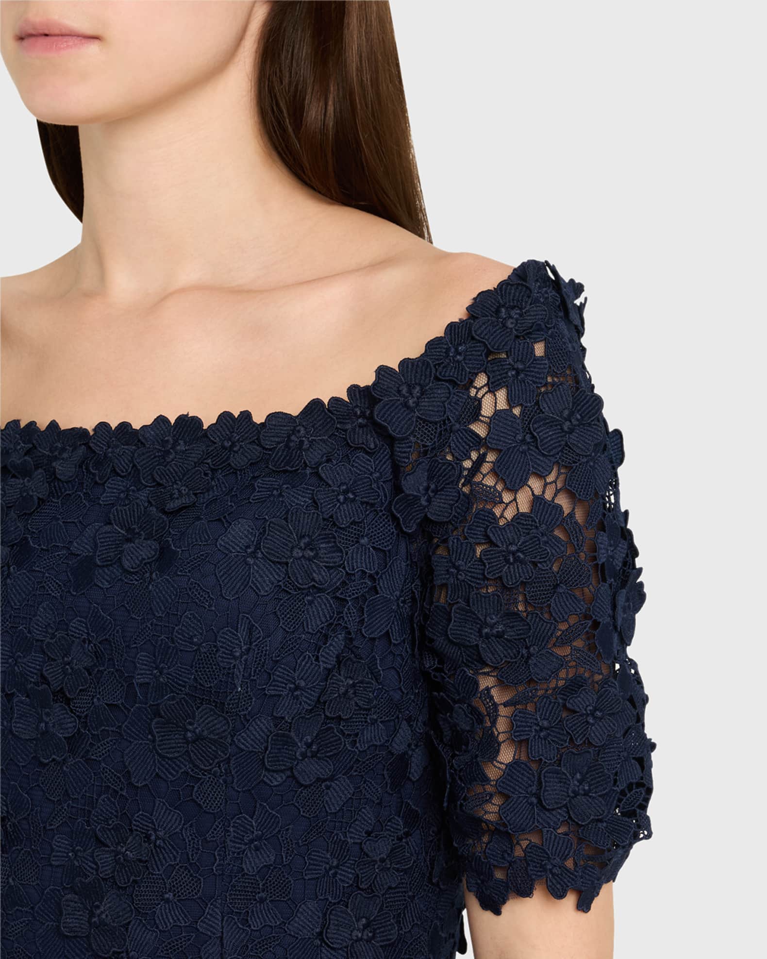 Rickie Freeman for Teri Jon High-Low Floral Lace Maxi Dress