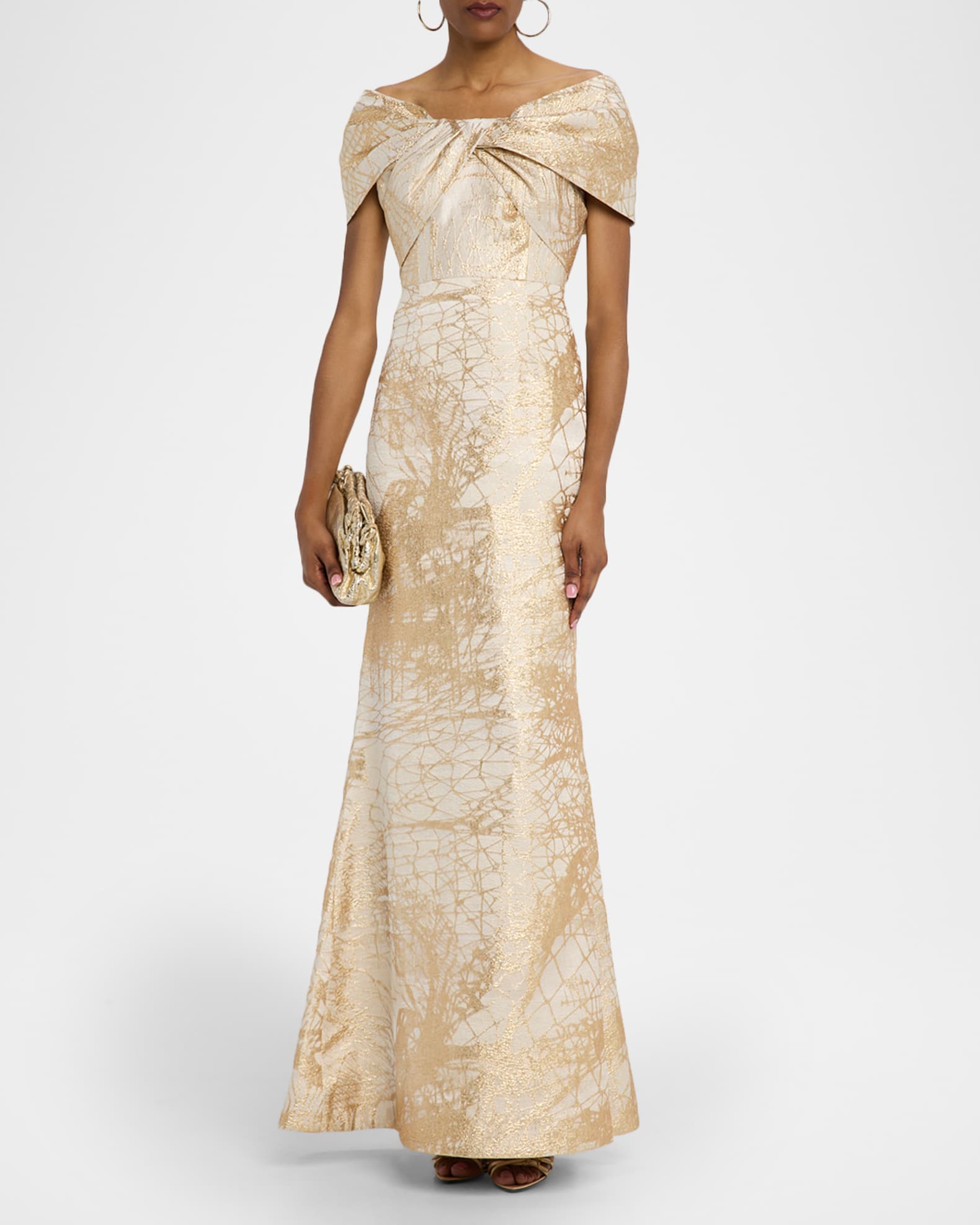 Twist-Front Metallic Jacquard Gown 1