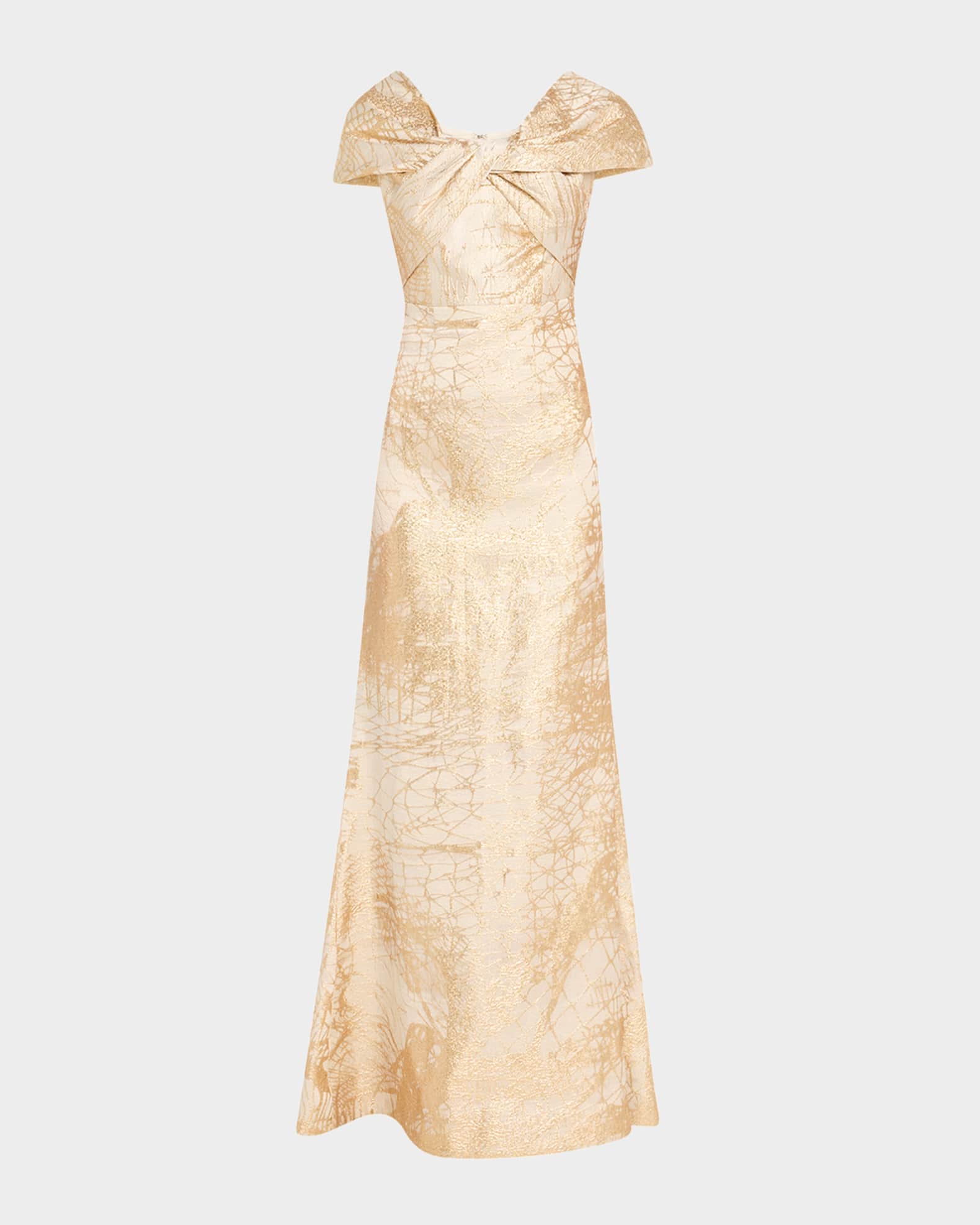 Twist-Front Metallic Jacquard Gown 0