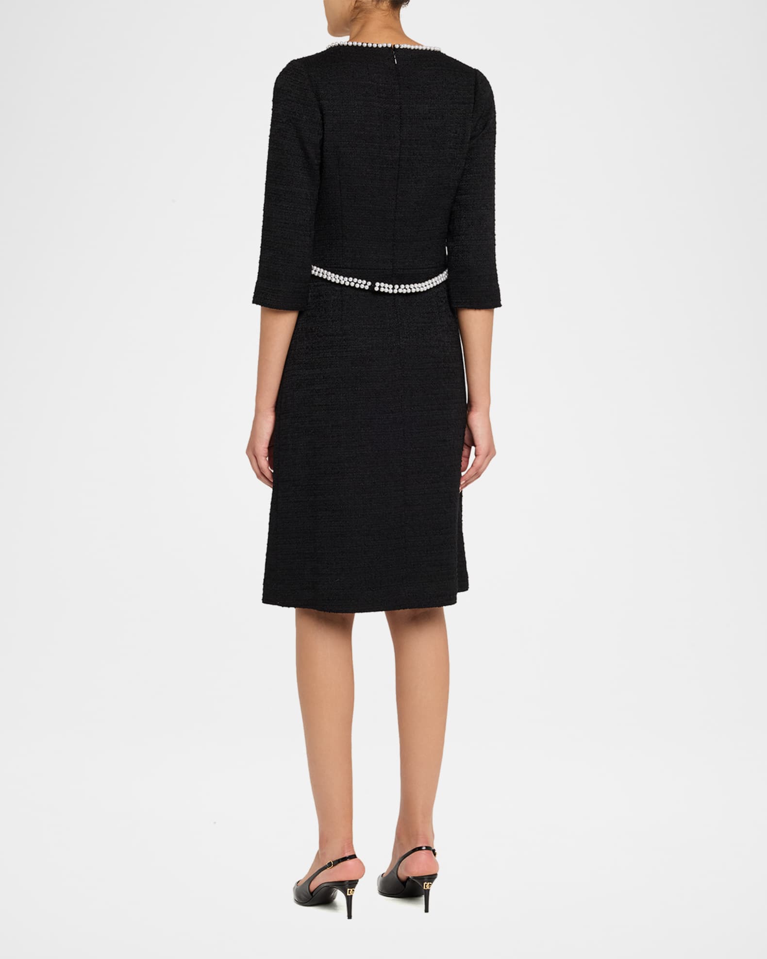 Rickie Freeman for Teri Jon Boucl V-Neck Beaded Bow Midi Dress | Neiman  Marcus