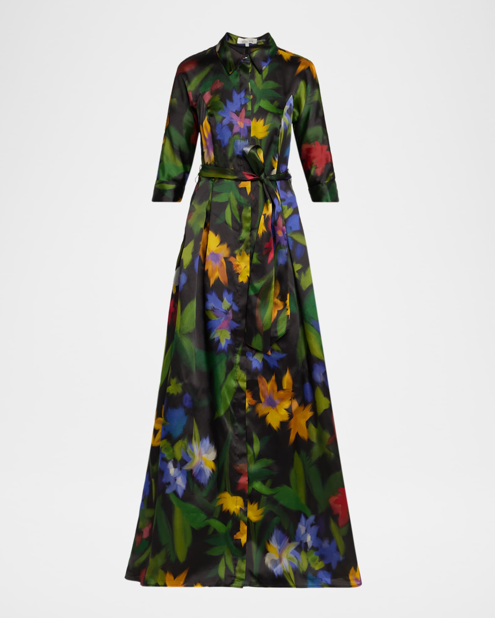 Pleated Floral-Print Silk Organza Shirt Gown 0