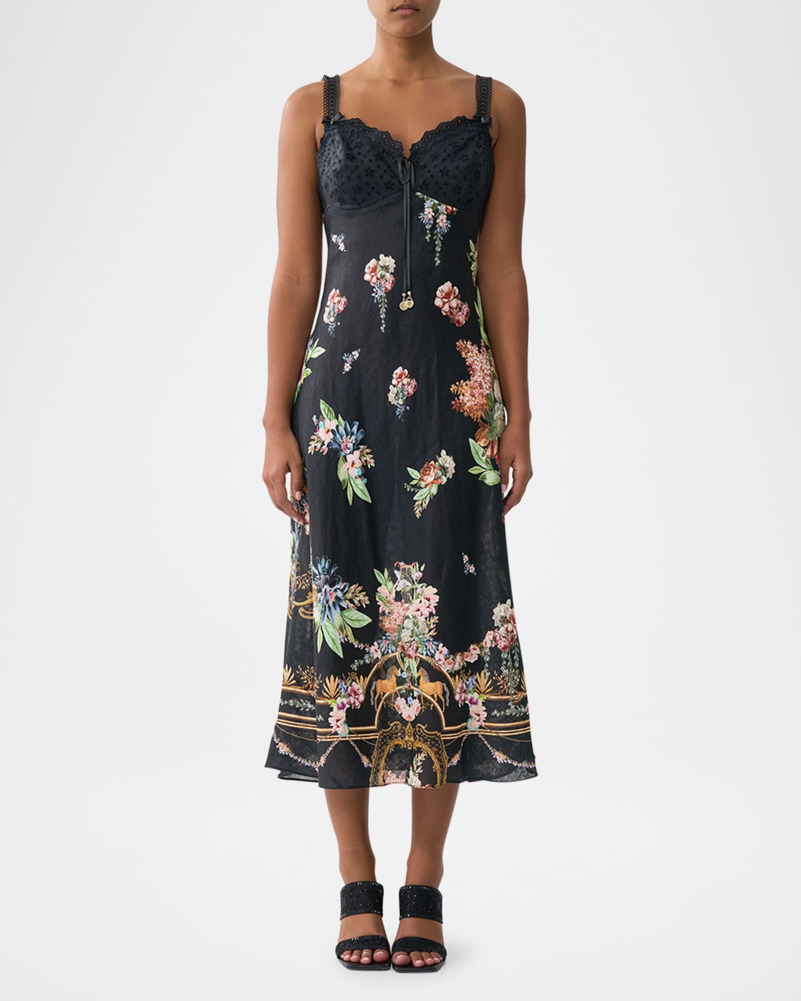 Noble Endeavours Embroidered Bias-Cut Midi Dress 1