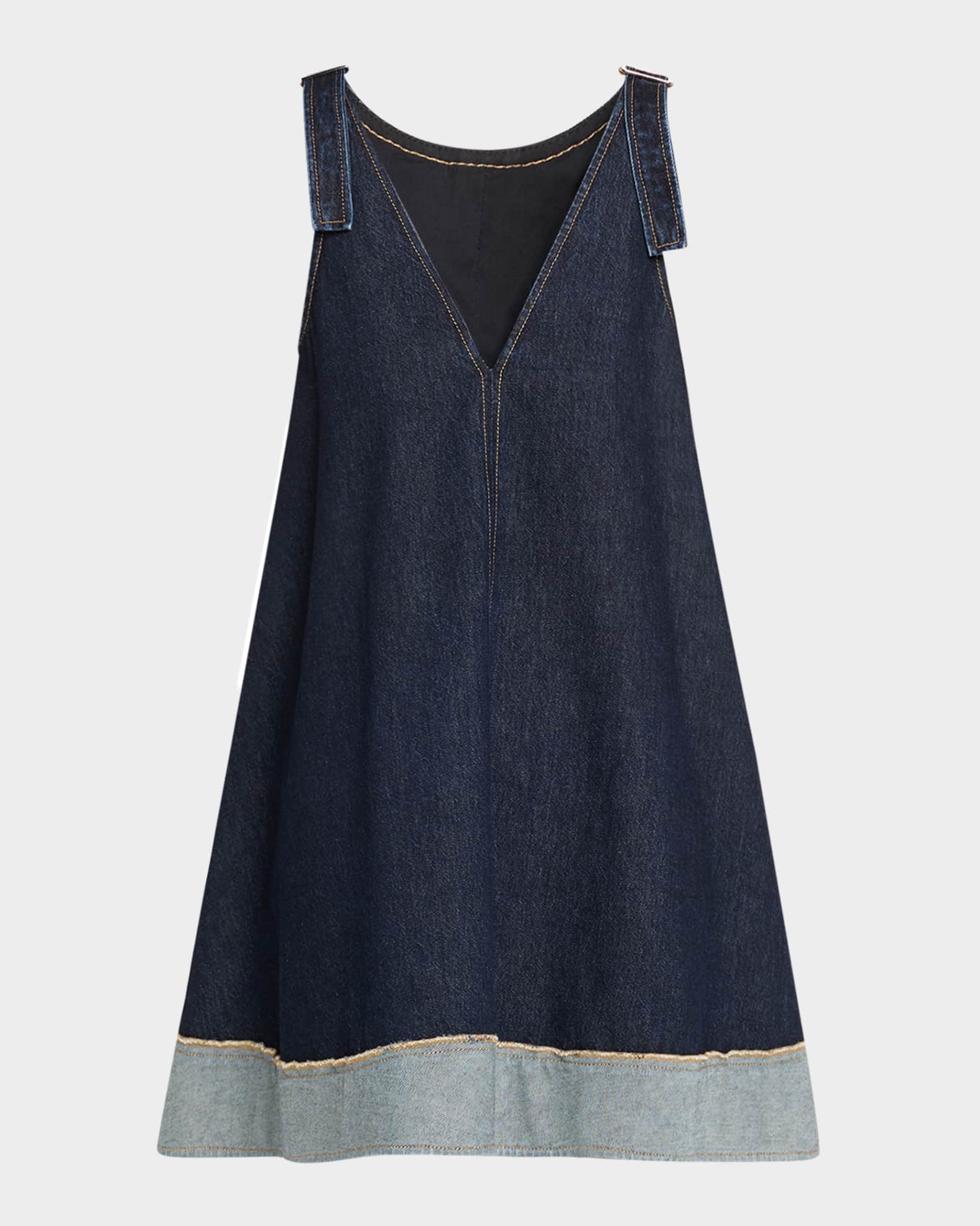 3.1 Phillip Lim Trapeze Denim Contrast-Hem Mini Dress | Neiman Marcus