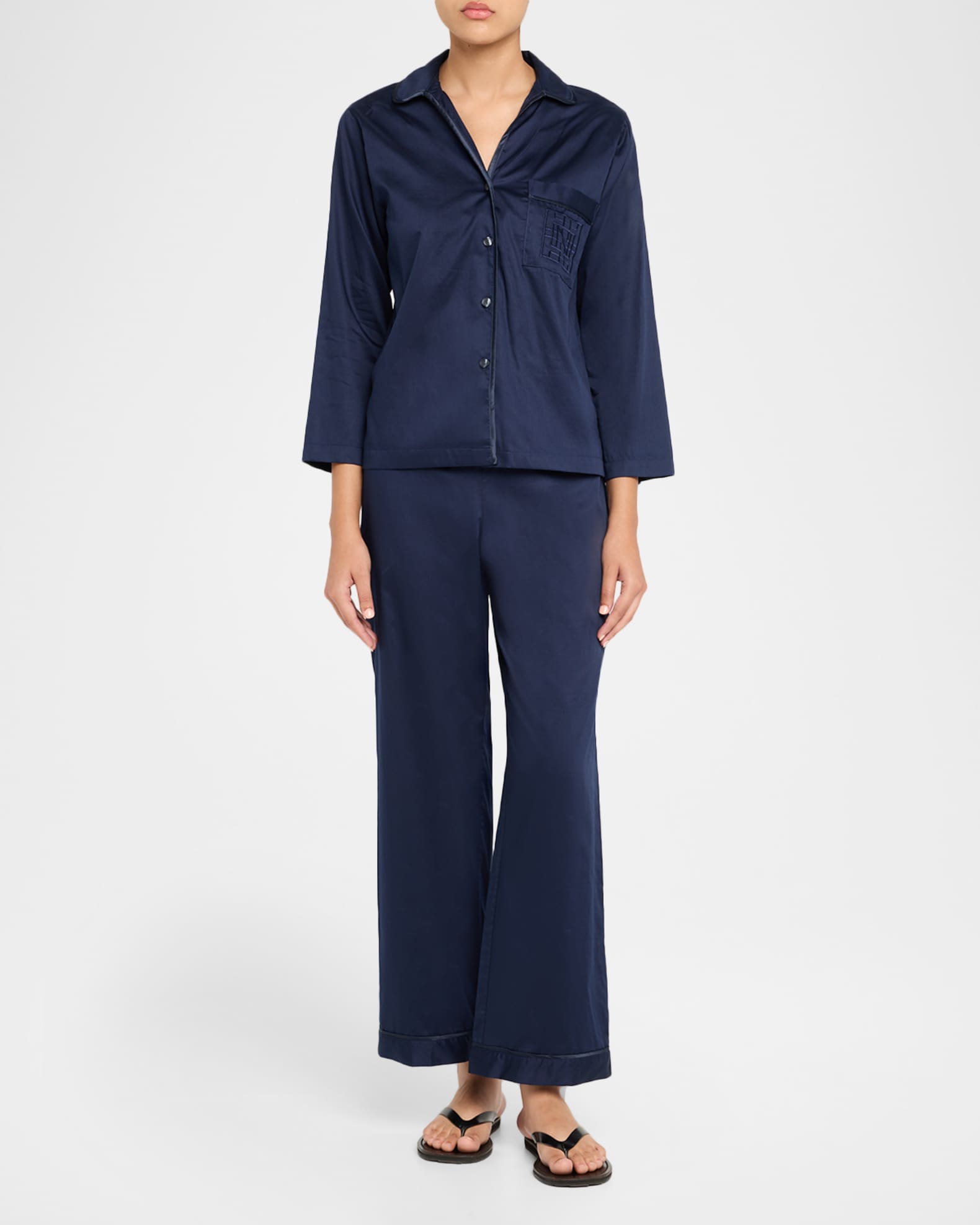 Cropped Cotton Sateen Pajama Set 1