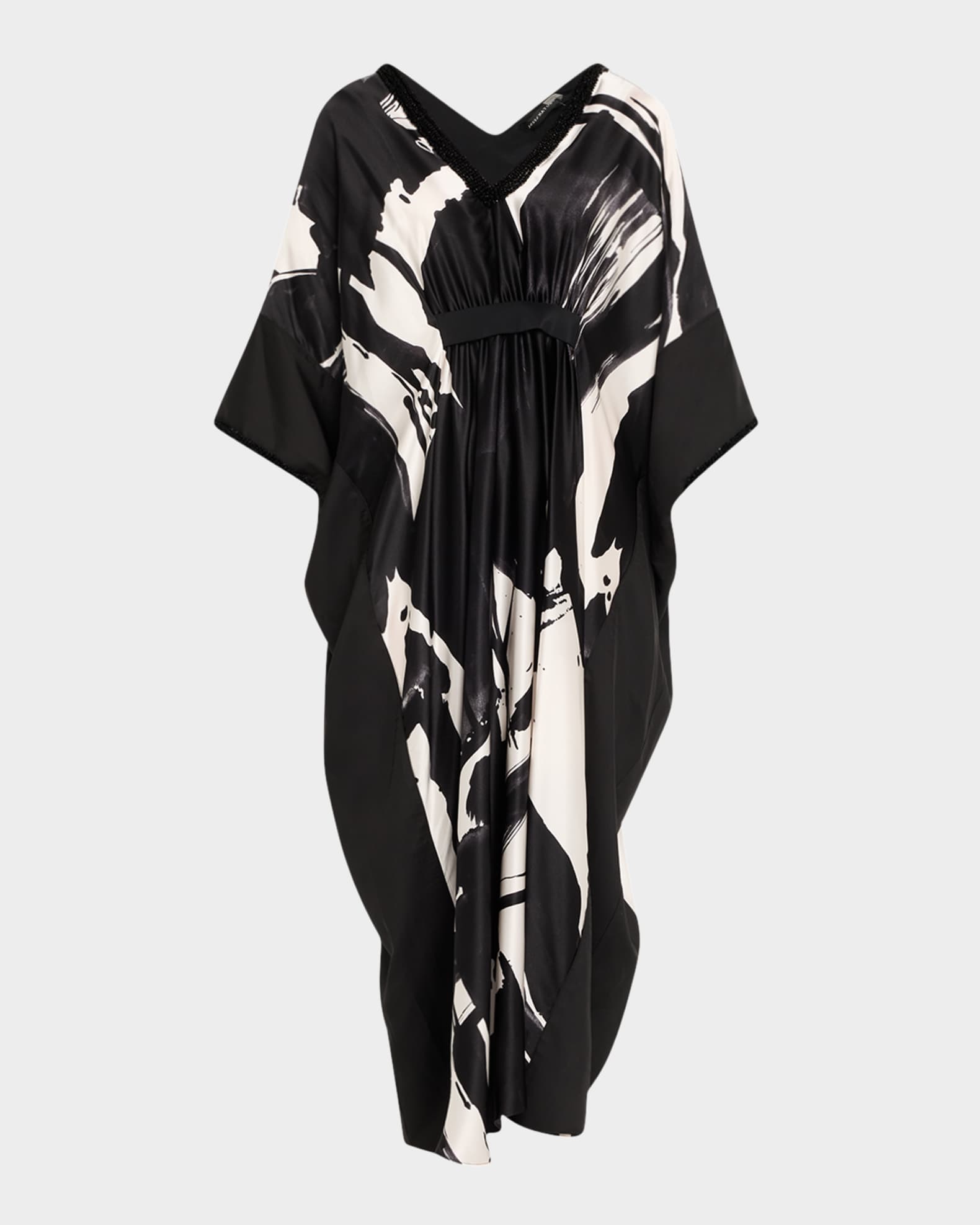 Shodo Beaded Brushstroke-Print Silk Caftan 0