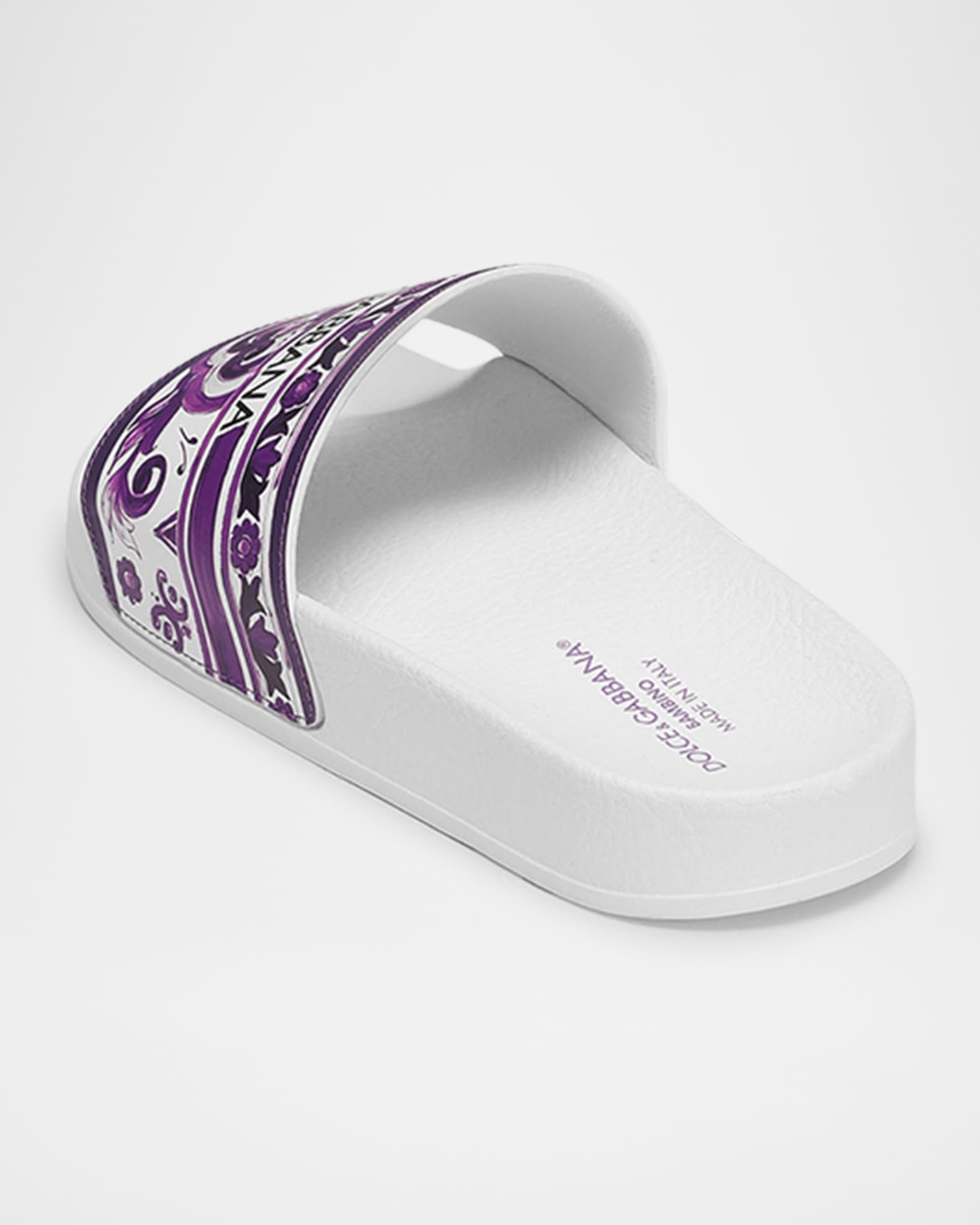 サンダル・ミュール DOLCE & GABBANA MAIOLICA PRINT SLIDES Dolce & Gabbana Majolica-print Leather Slides | Blue | FARFETCH
