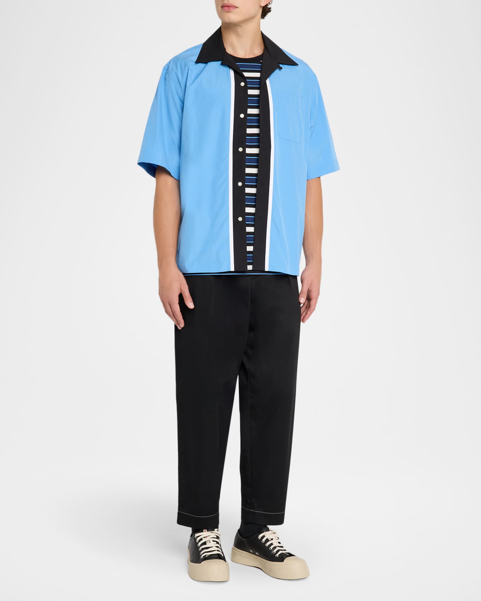 Marni Men's Horizontal Multi-Stripe Cotton Crewneck T-Shirt