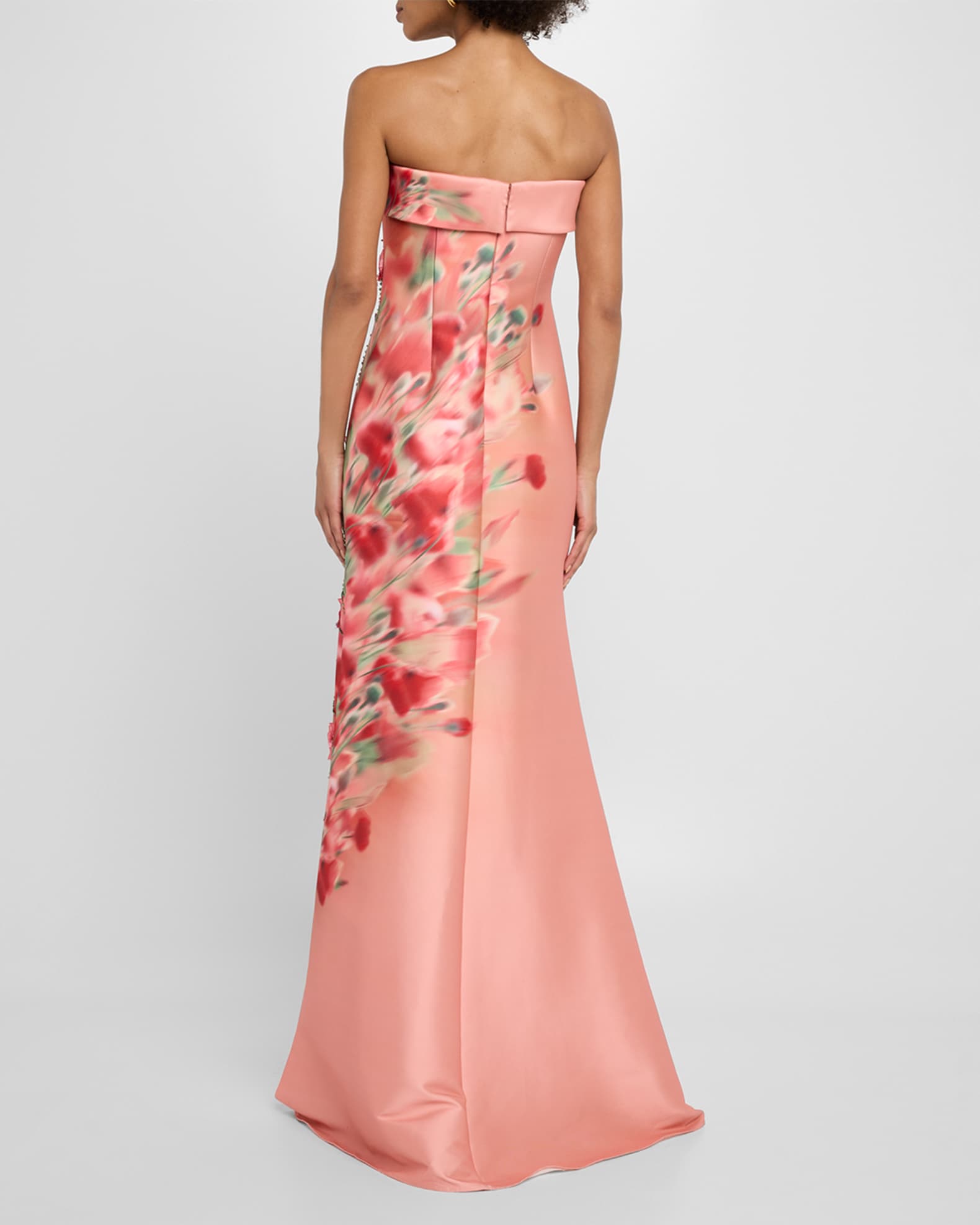 花柄★サテン★ロングワンピース★ BADGLEY MISCHKA Badgley Mischka Strapless Embellished Floral-Print Gown