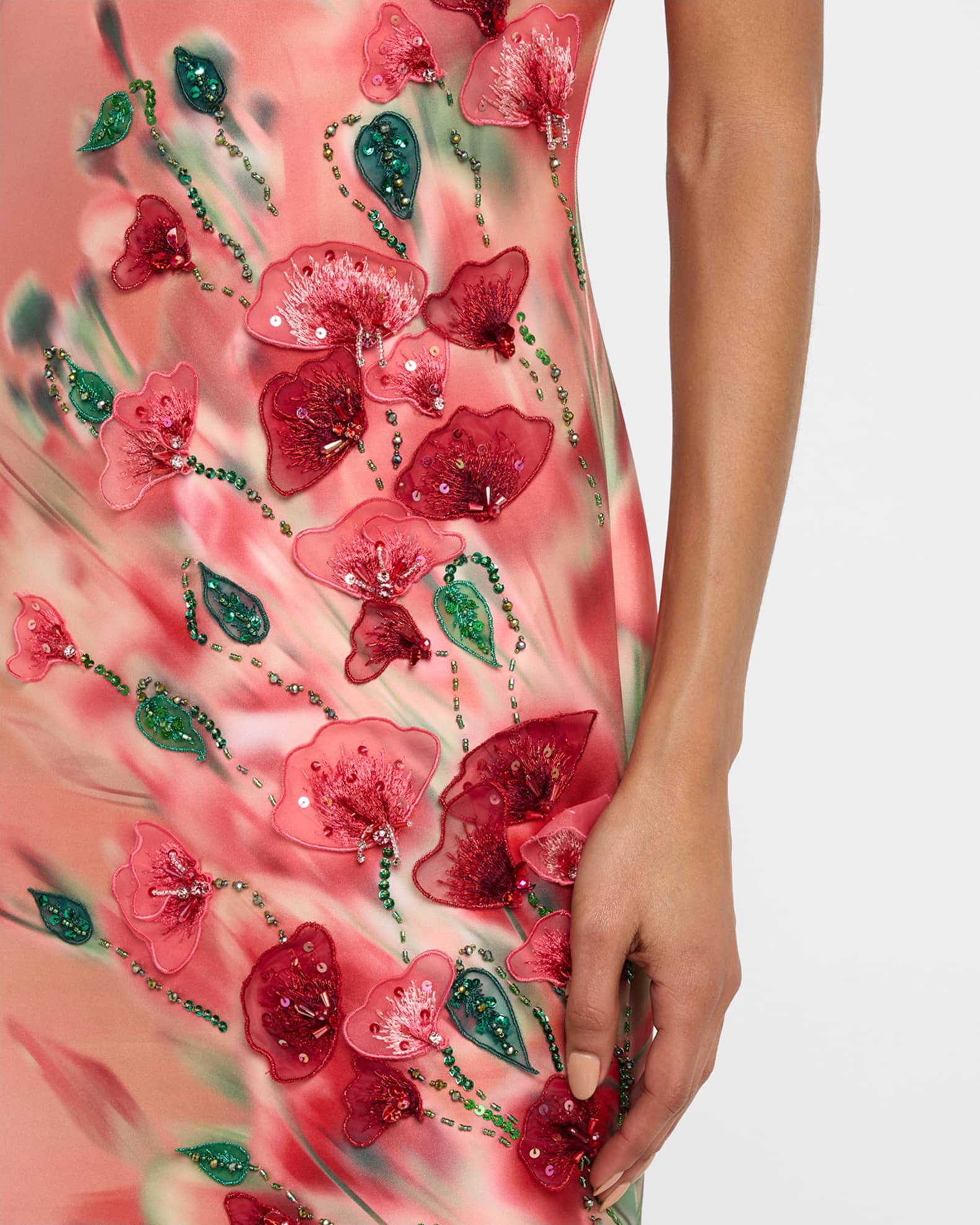 Badgley Mischka Strapless Embellished Floral-Print Gown
