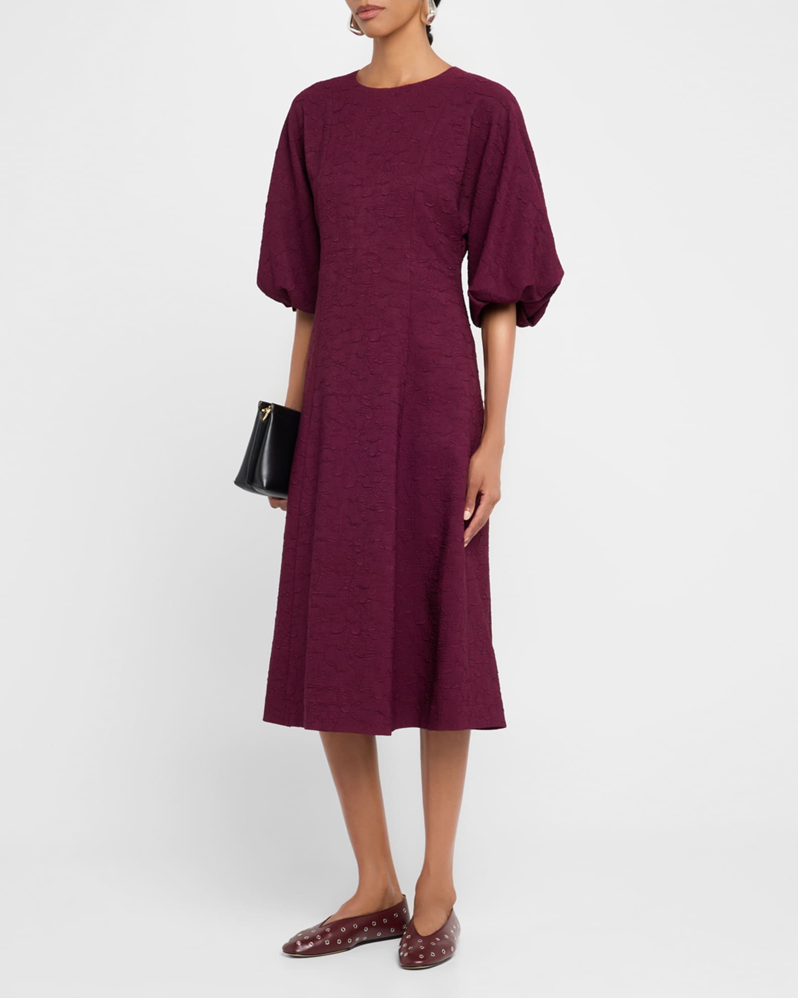 Balloon-Sleeve Jacquard Midi Dress 1