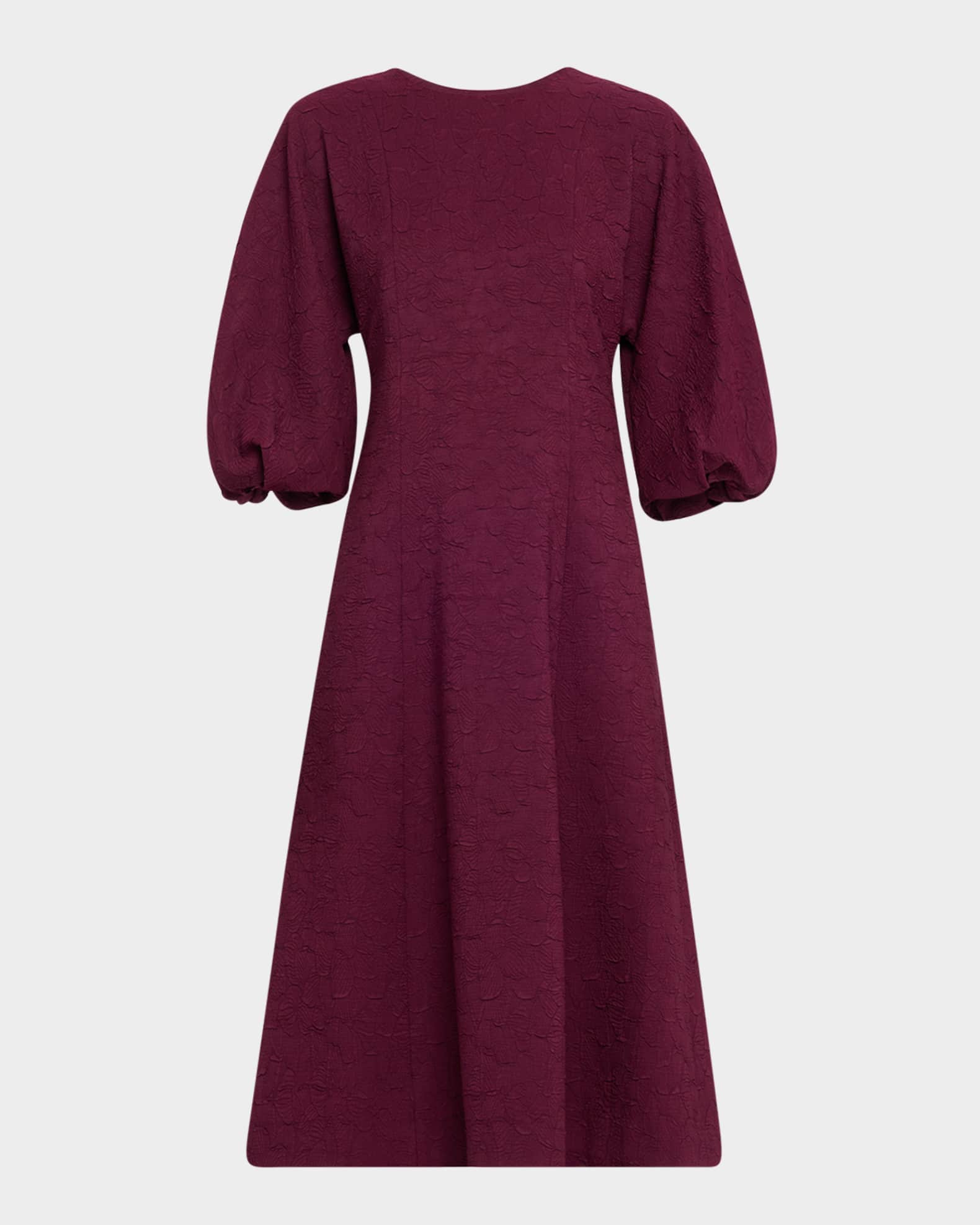 Balloon-Sleeve Jacquard Midi Dress 0